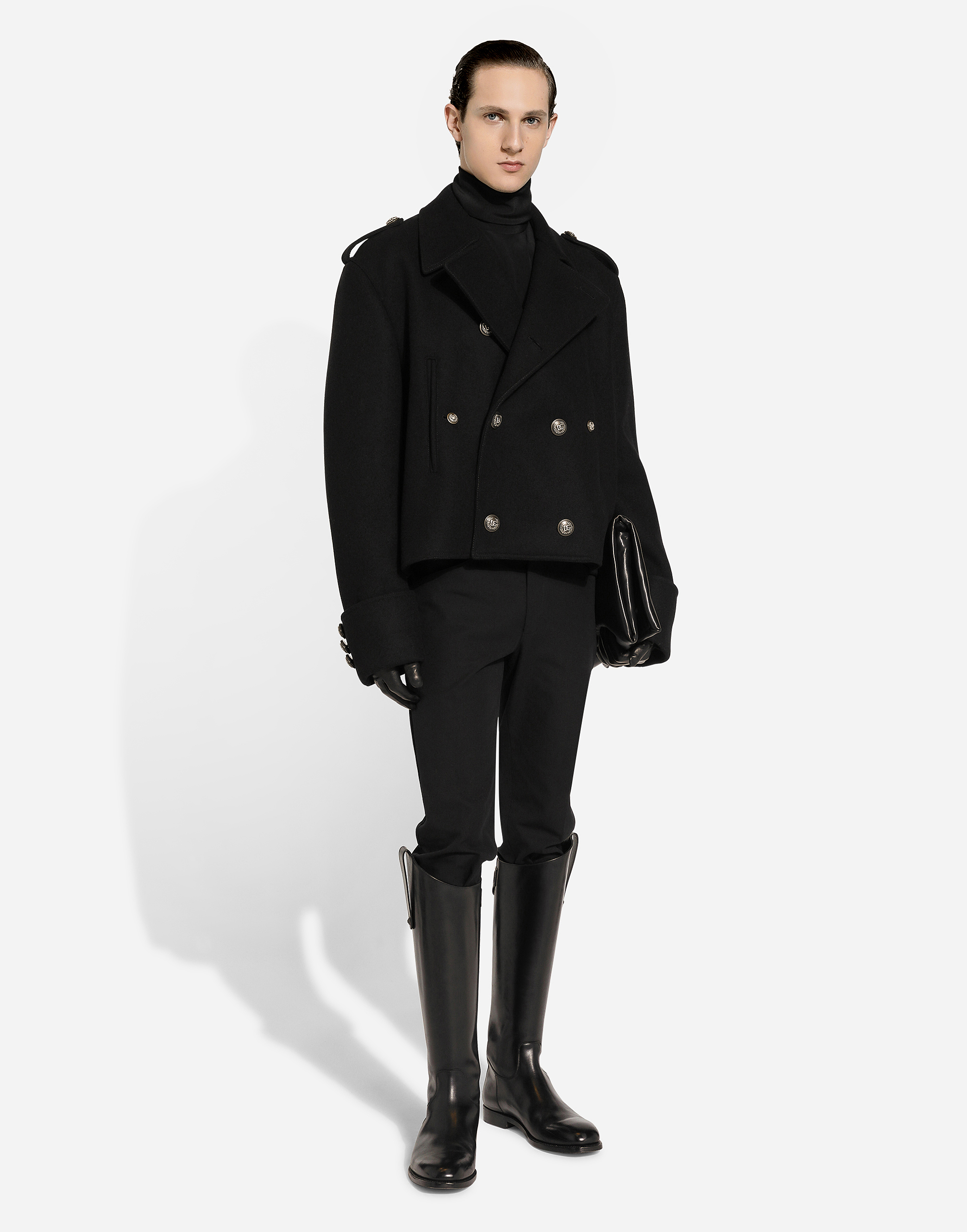 Short wool military-style coat