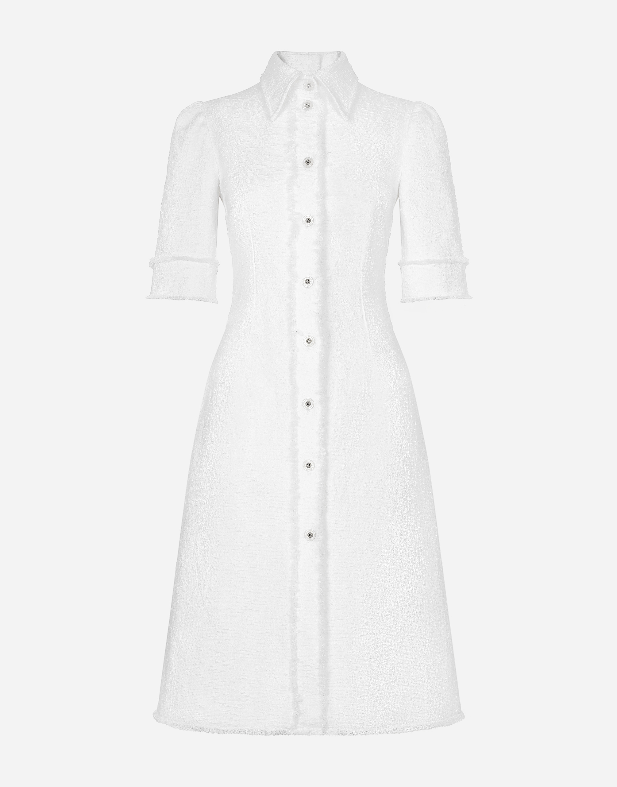Dolce & Gabbana Cotton Raschel Tweed Calf-length Dress - Woman Dresses White