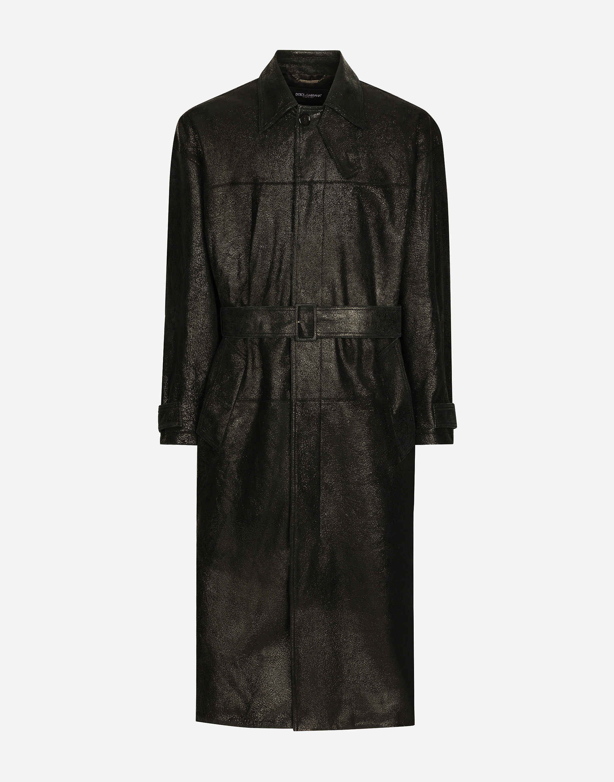 Dolce & Gabbana Leather Trench Coat With Belt - Man Coats And Jackets Black 48