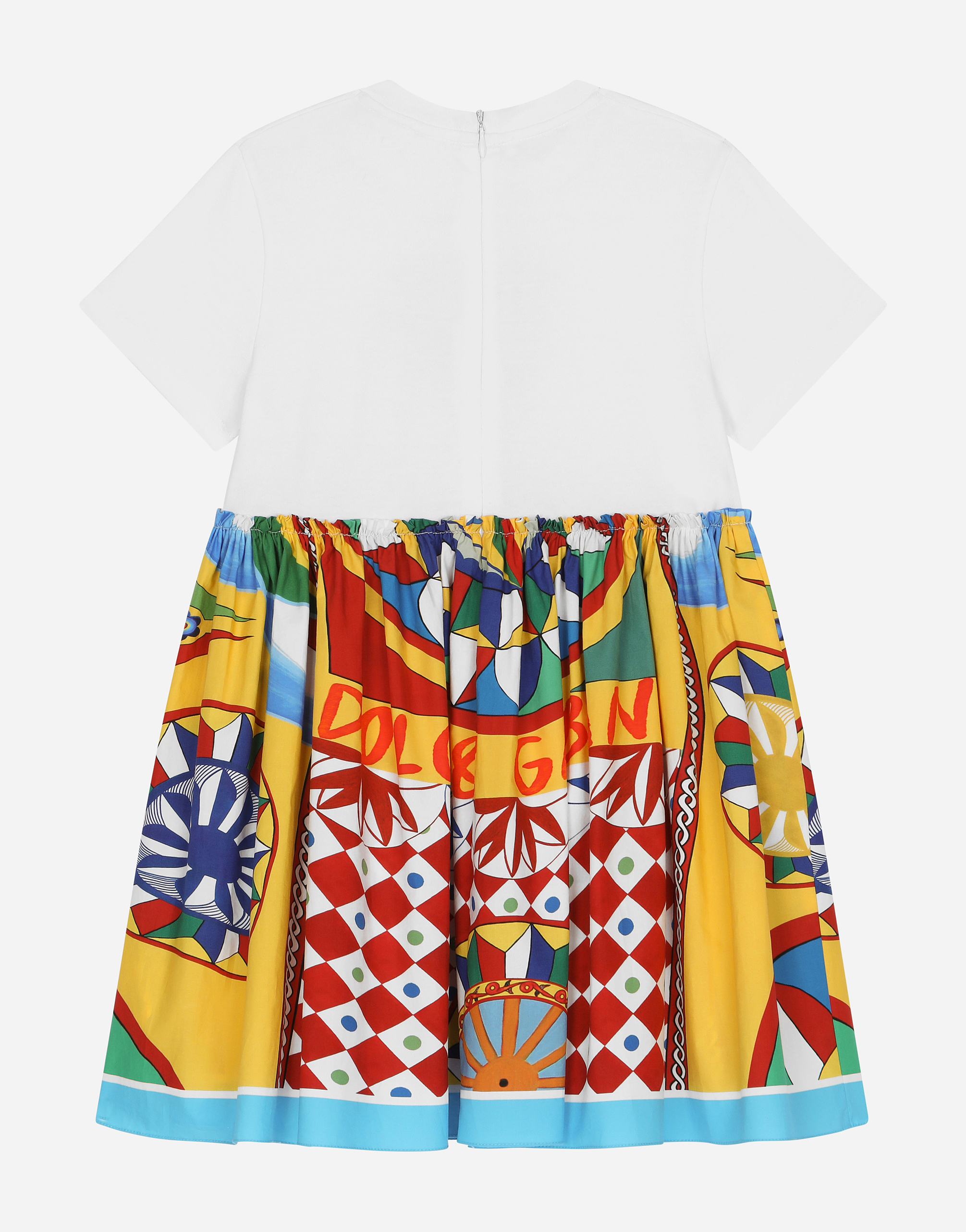 DOLCE & GABBANA CARRETTO-PRINT POPLIN AND JERSEY DRESS