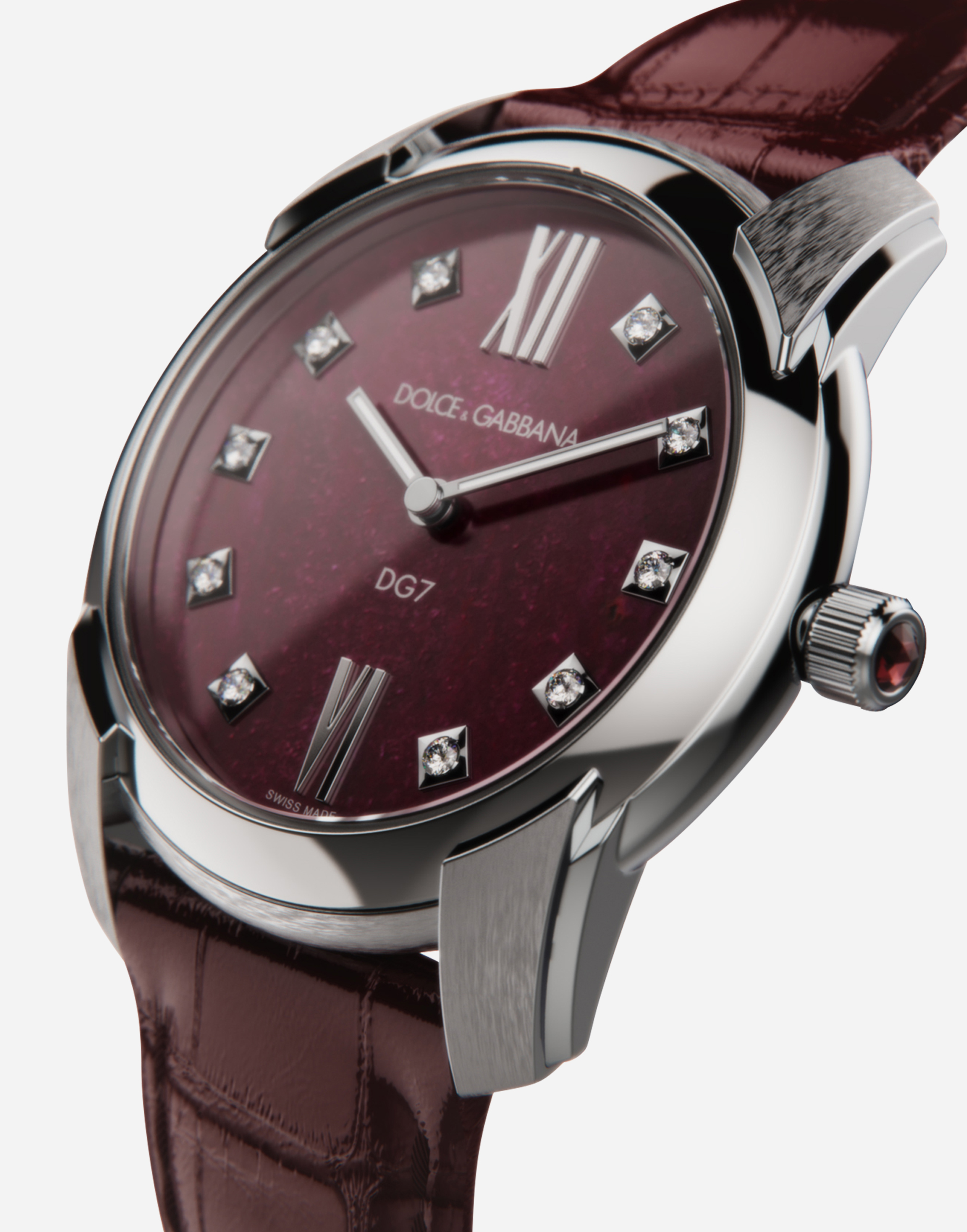 Shop Dolce & Gabbana Dg7 Watch In Steel With Ruby And Diamonds In Burgundy