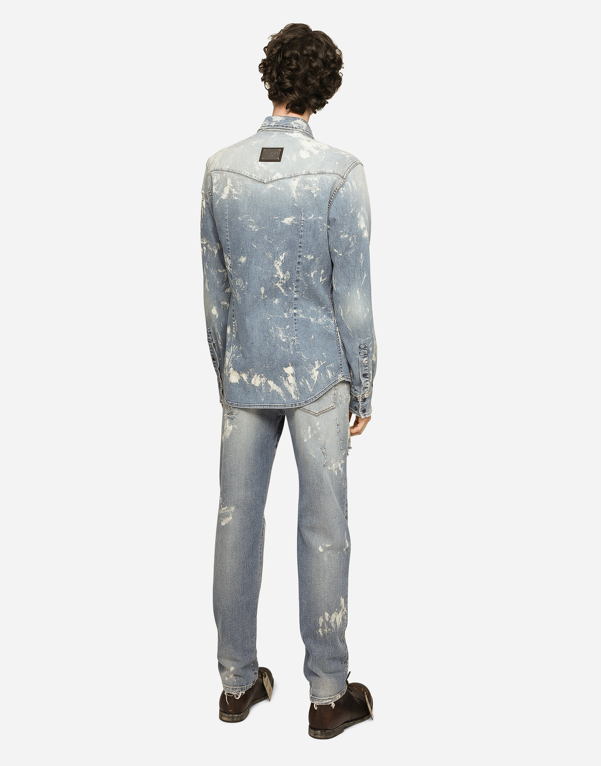 DOLCE & GABBANA BLEACH WASH STRETCH DENIM SHIRT
