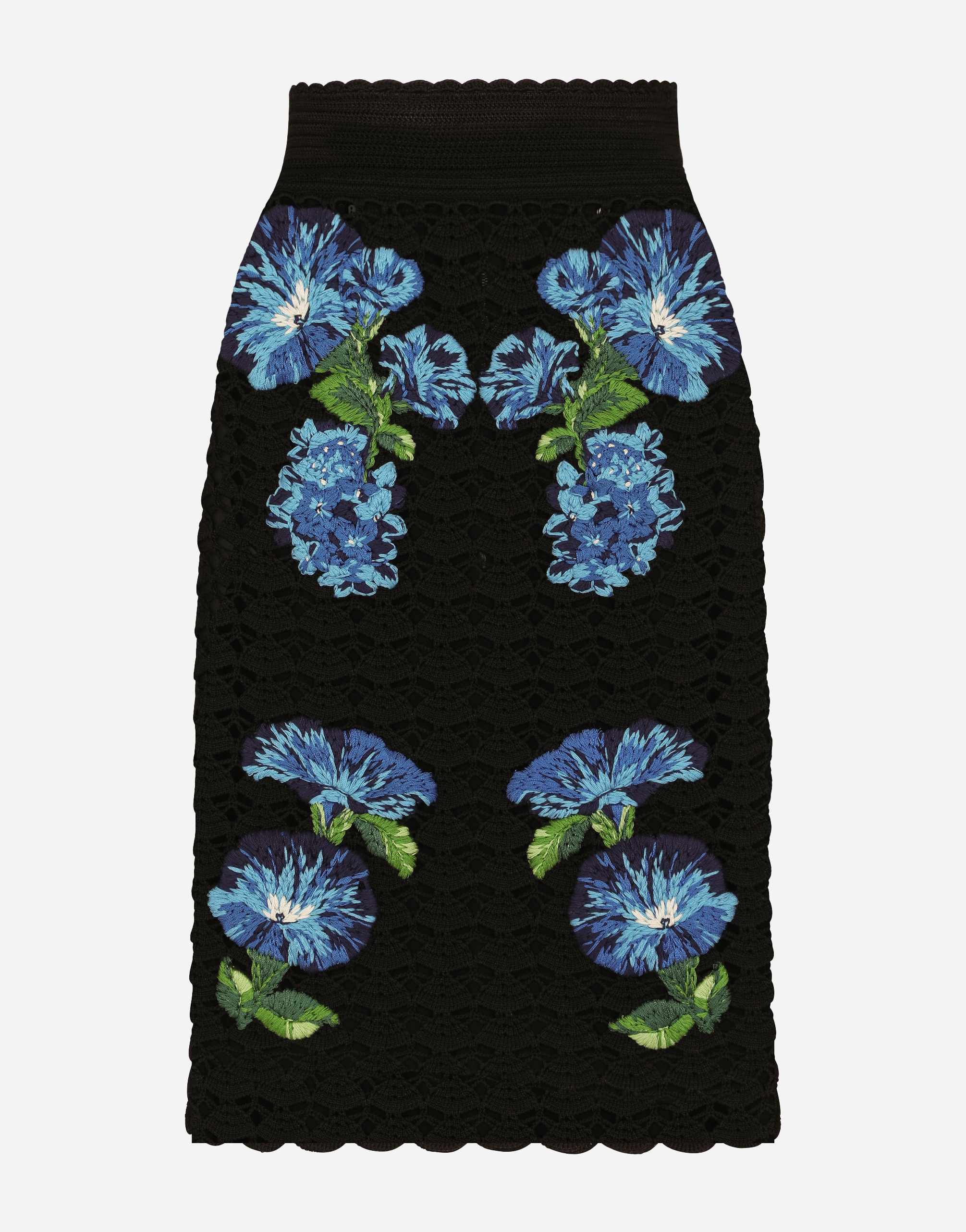 Shop Dolce & Gabbana Crochet Skirt With Bluebell Print In ブラック