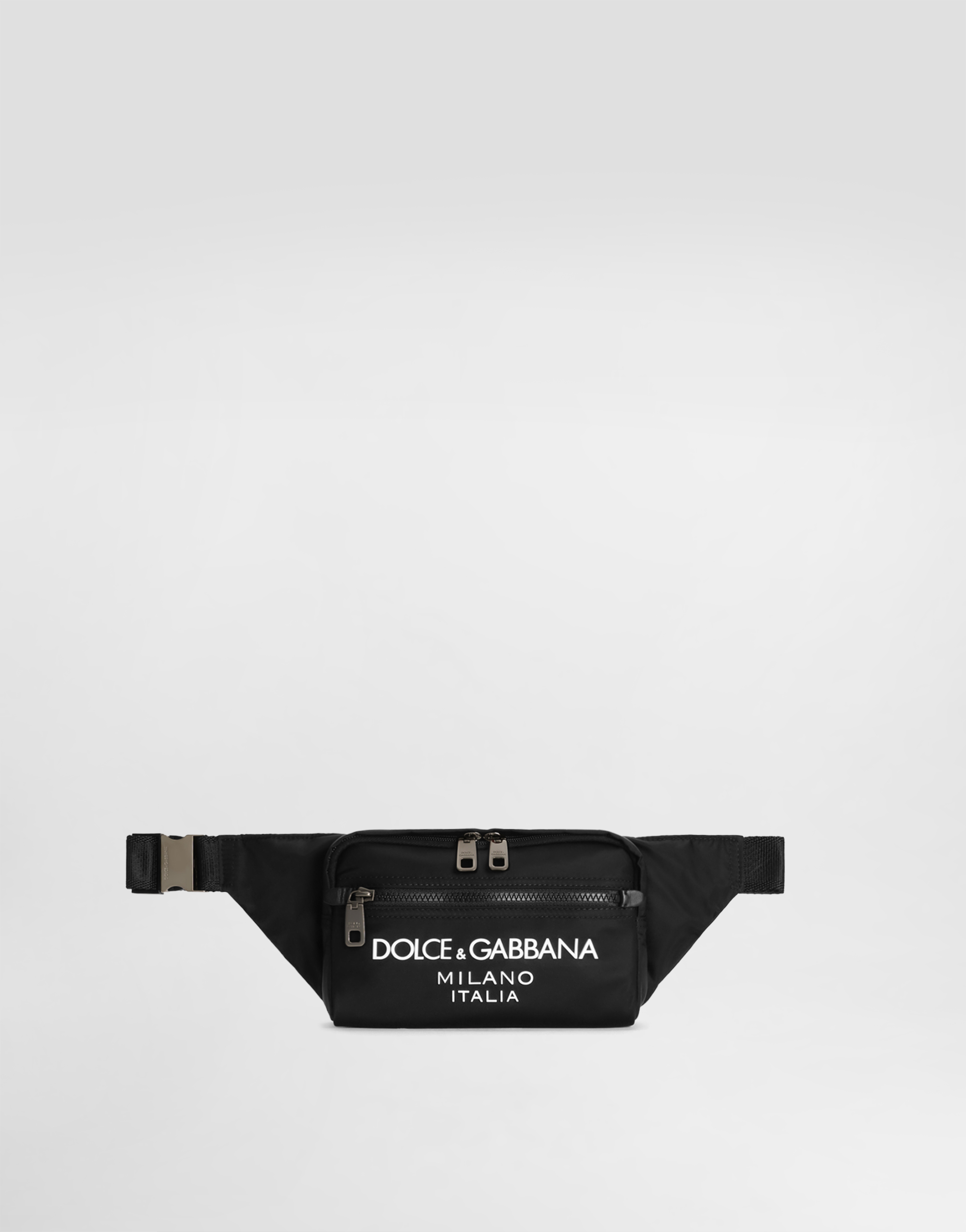 Dolce & Gabbana Small Nylon Belt Bag With Rubberized Logo - Man Backpacks And Fanny Packs Black Nylon Onesize