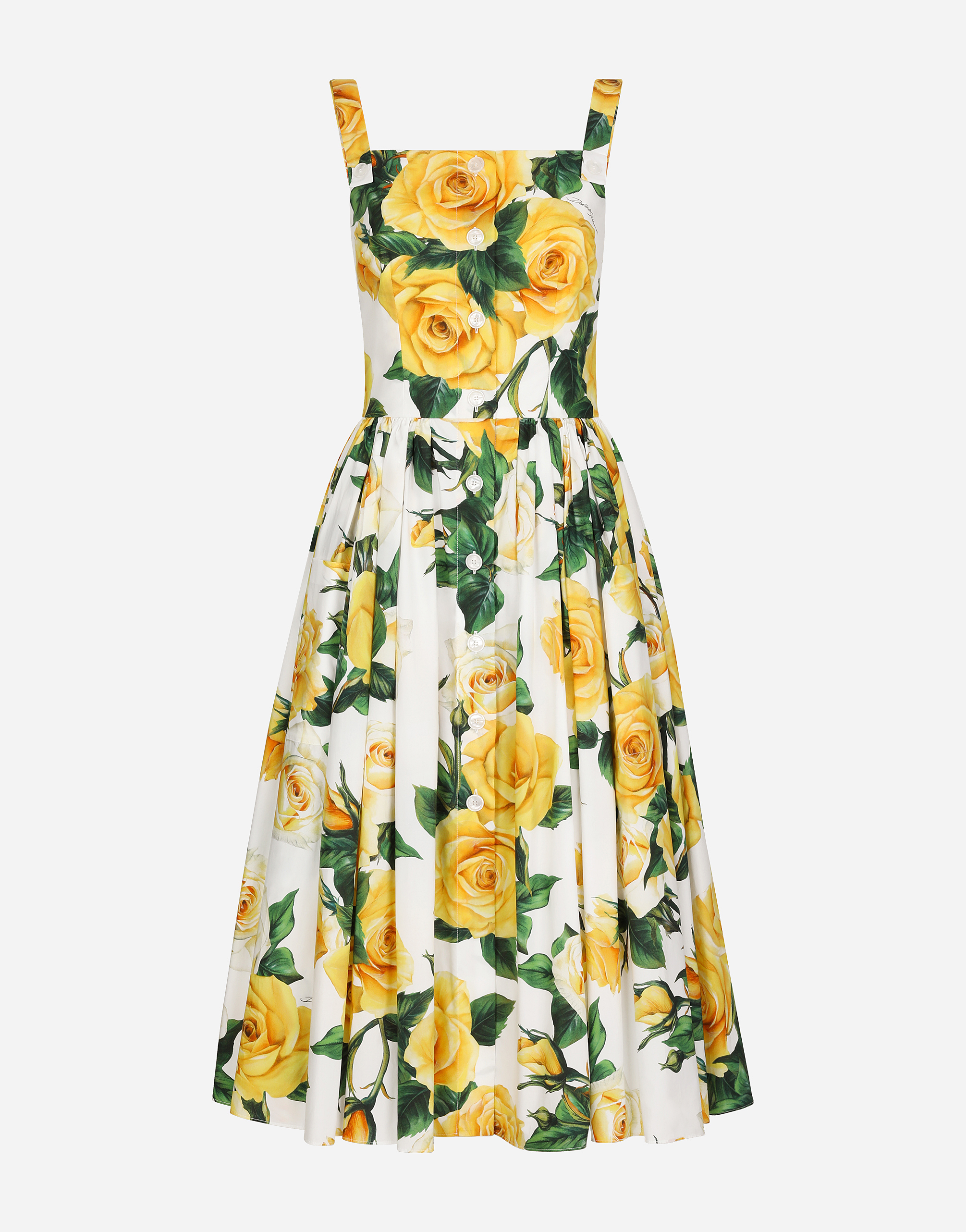 Shop Dolce & Gabbana Cotton Sundress With Yellow Rose Print