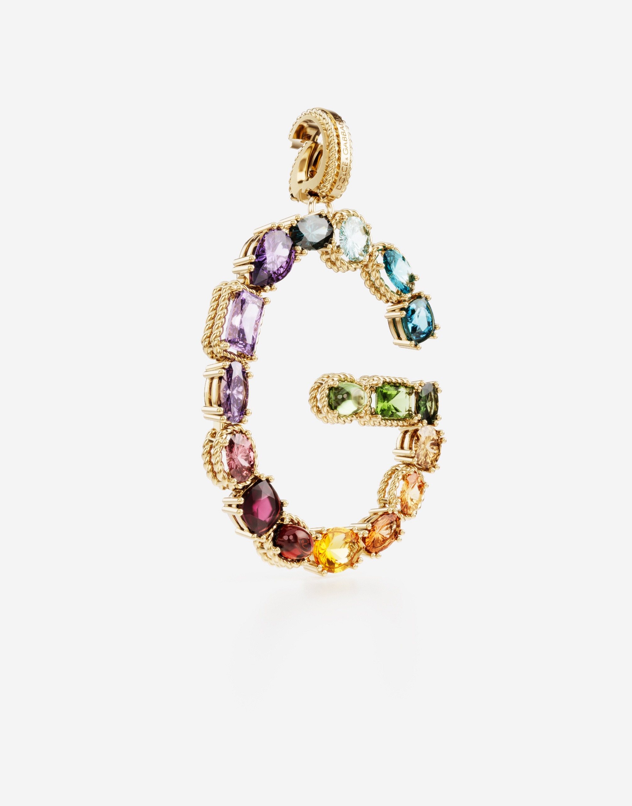 Dolce & Gabbana Rainbow Alphabet G 18 Kt Yellow Gold Charm With Multicolor Fine Gems Gold Female Onesize In Gold