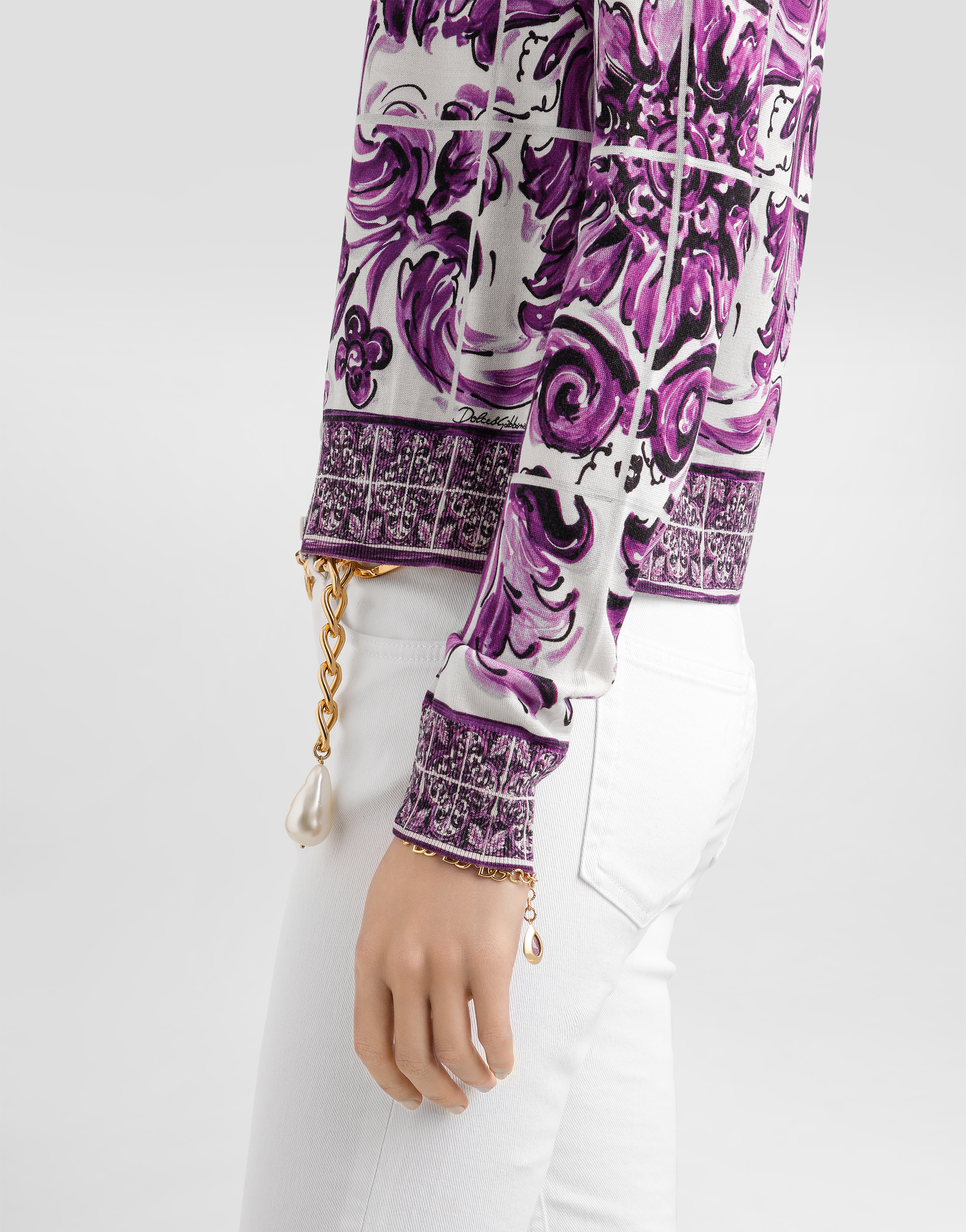Dolce & Gabbana Majolica Print Cardigan Sweaters And Cardigans Multicolor In Purple