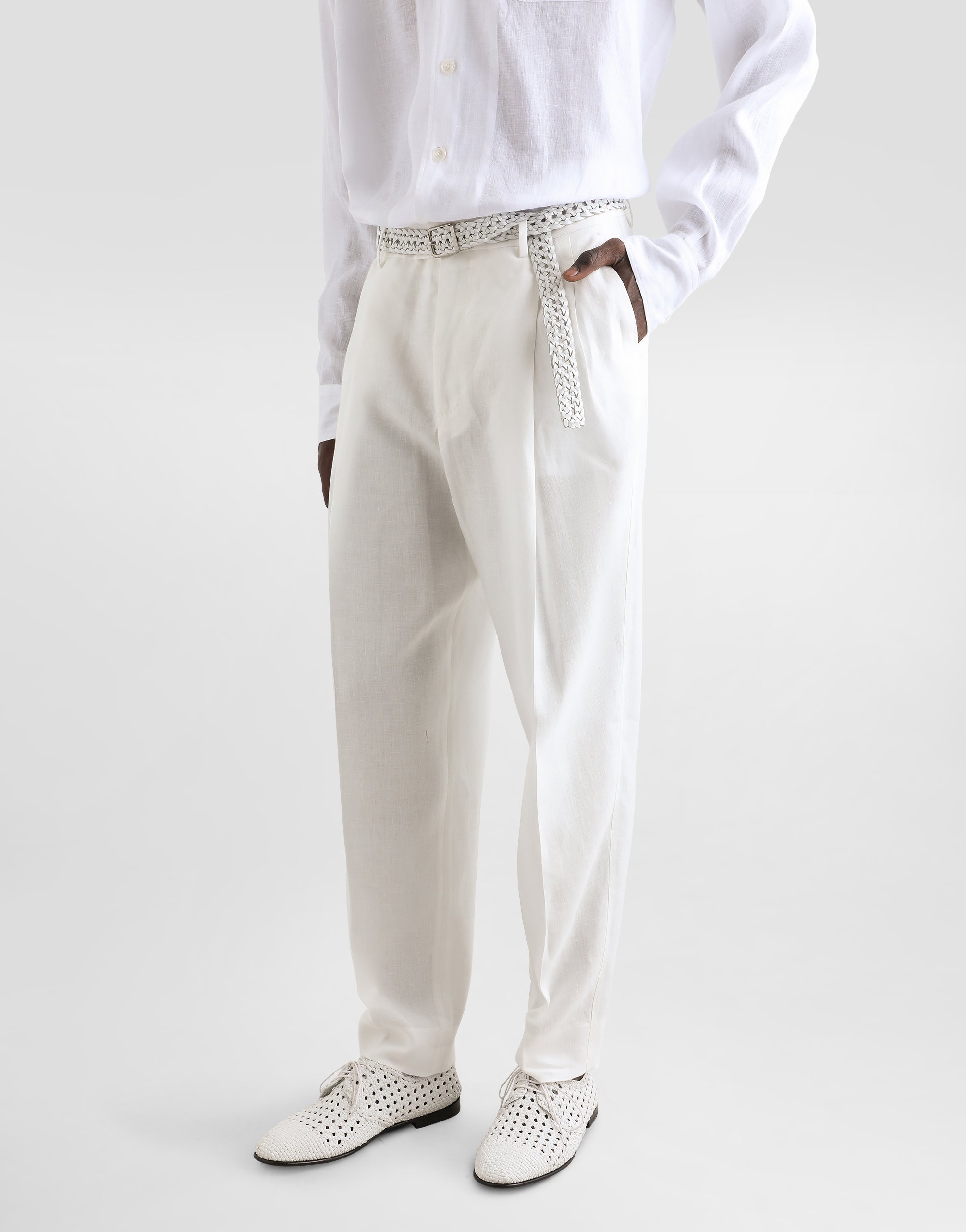 Dolce & Gabbana Linen Fabric Pants In White