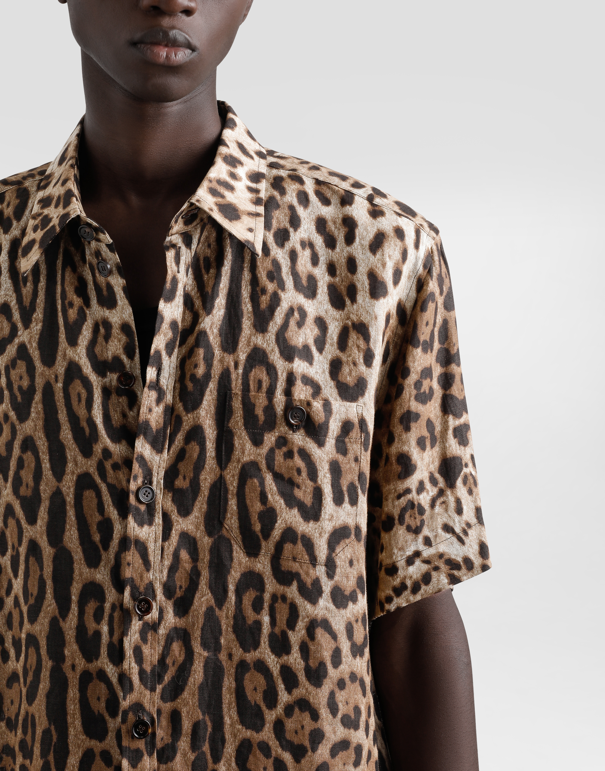 Leopard-print linen shirt
