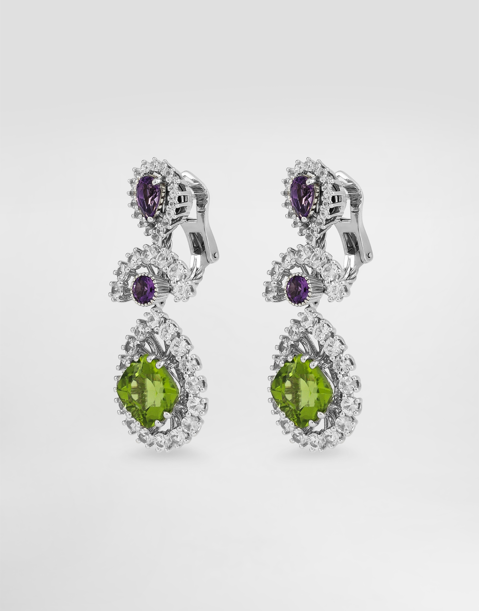  Dolce & Gabbana Eleganza Earrings 18-carat White Gold, Amethysts, Peridots, And Sapphires - Femme Boucles D'oreilles Blanc Onesize 