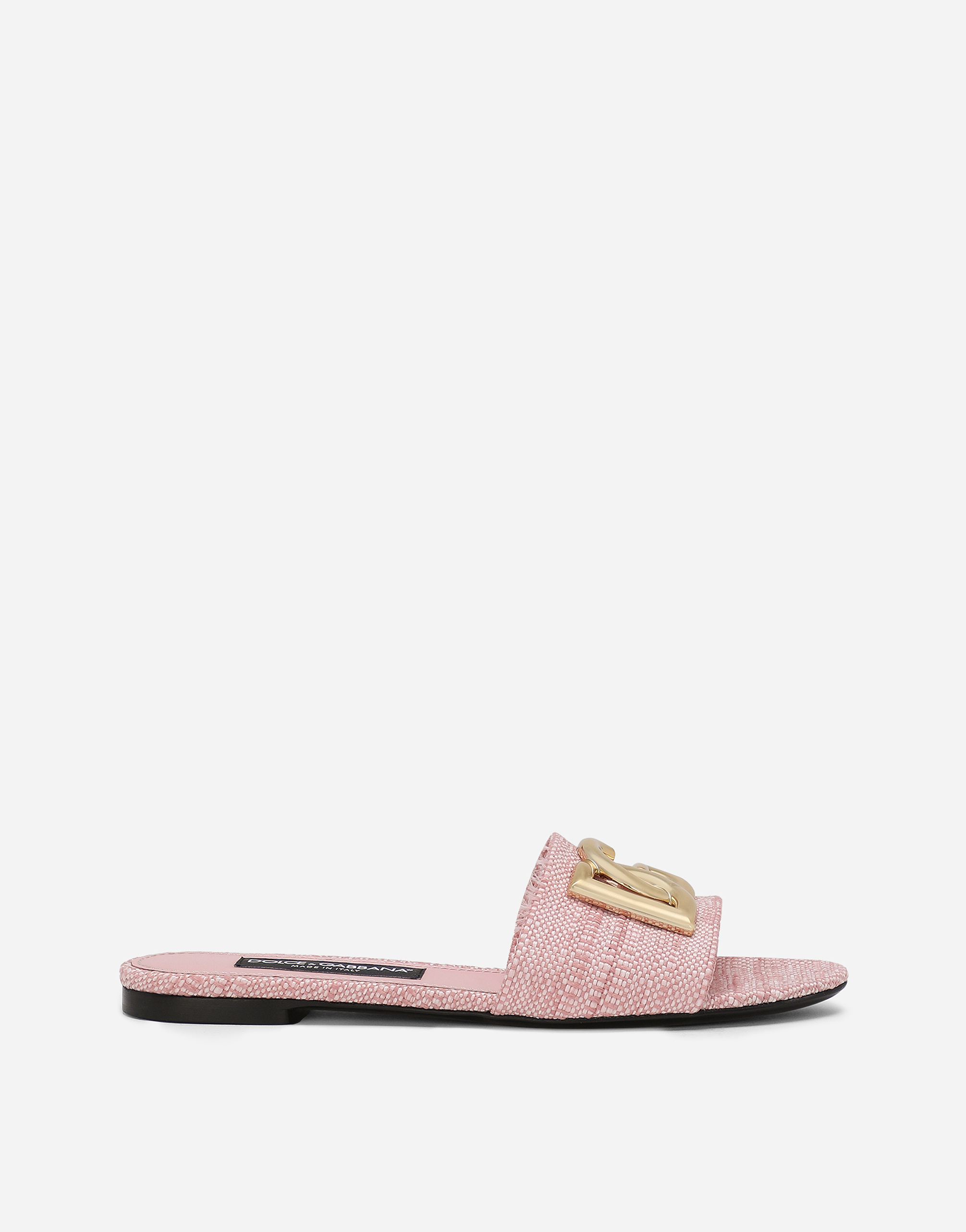 Shop Dolce & Gabbana Raffia Sliders In Pink