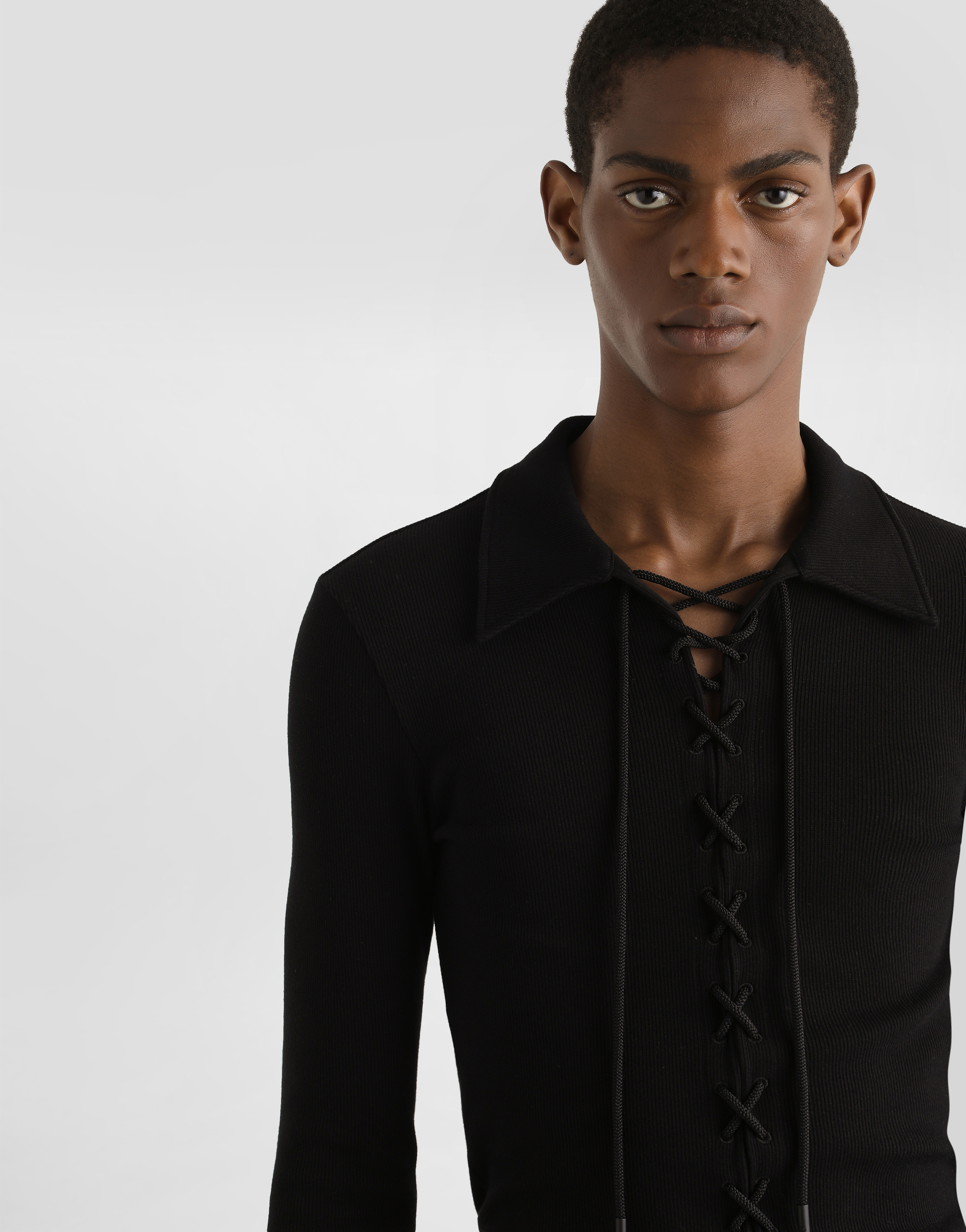 Dolce & Gabbana Dolce  Gabbana Long-sleeved Interlock Jersey Polo Shirt In Black