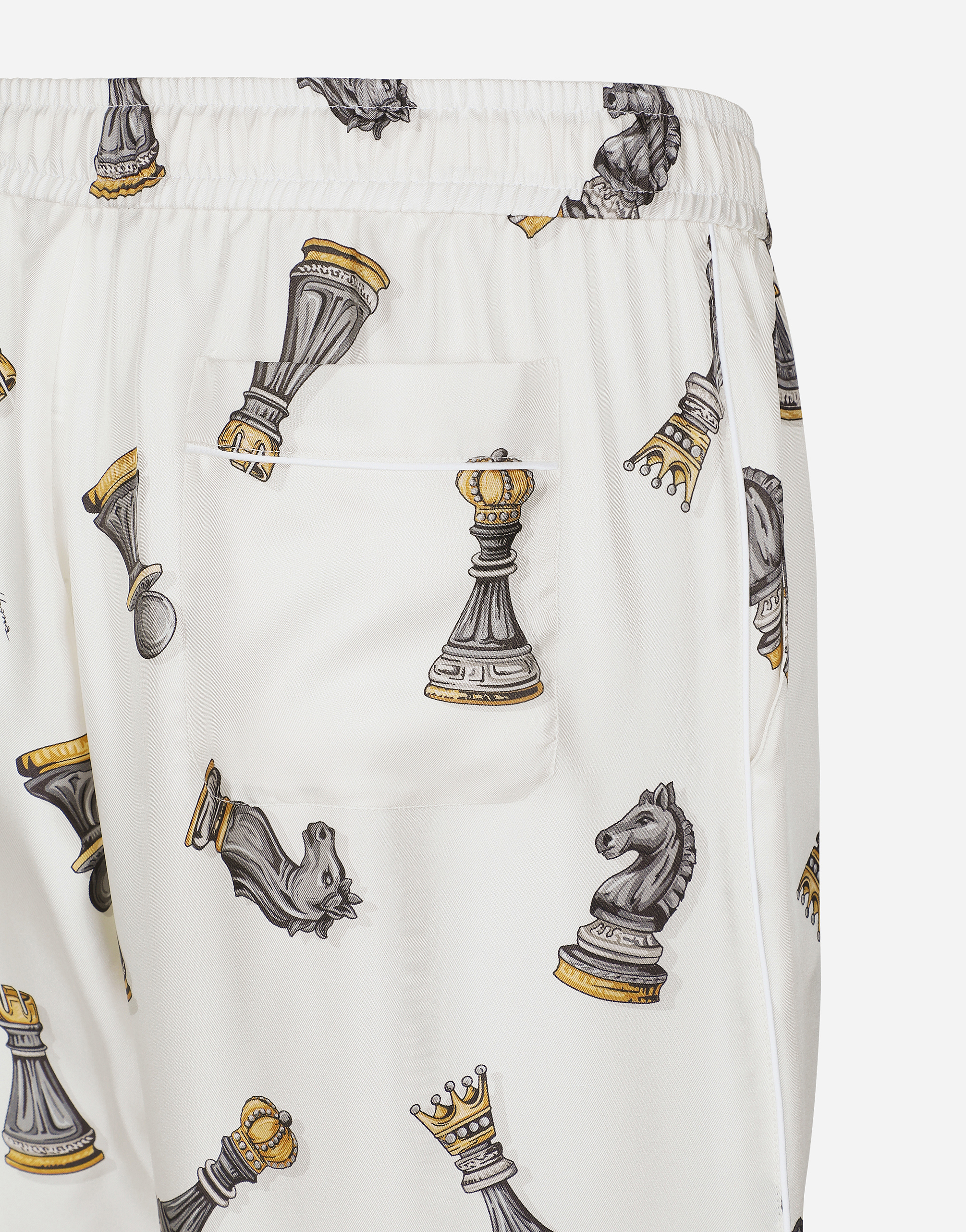 Silk twill jogging pants with chess-piece print