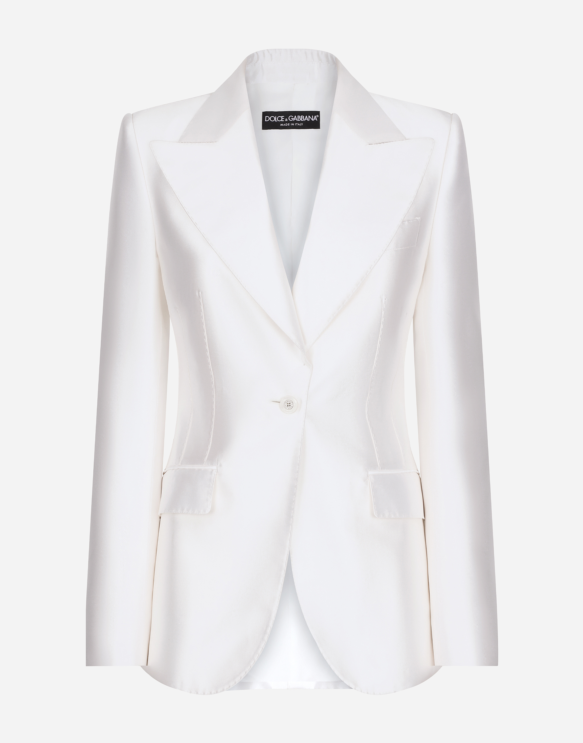 Dolce & Gabbana Single-breasted Mikado Silk Turlington Jacket - Woman Blazers White Silk