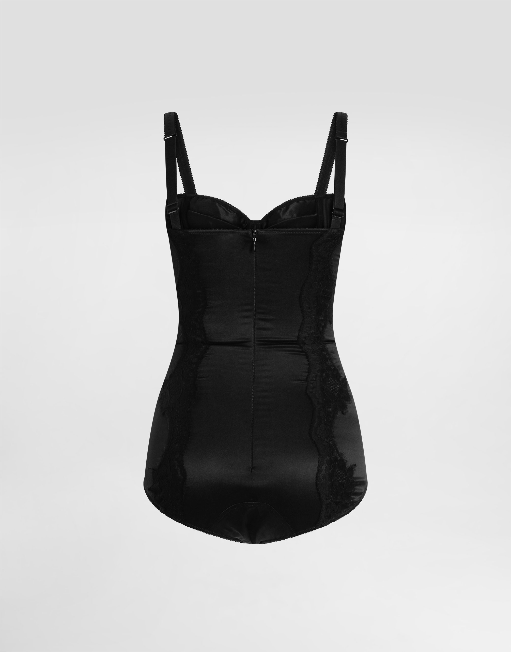 Silk balconette-bra bodysuit with lace detailing