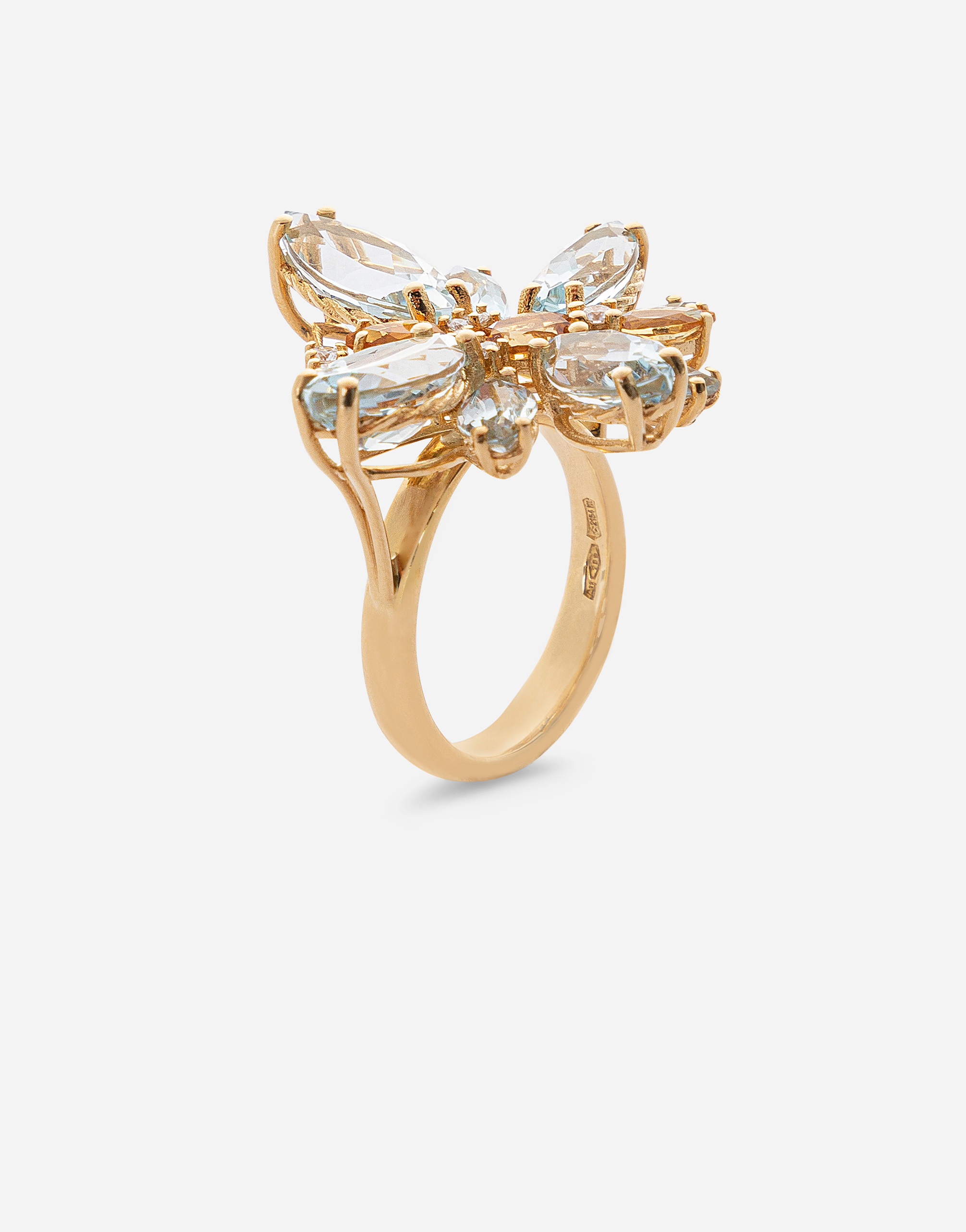 DOLCE & GABBANA SPRING RING IN YELLOW 18KT GOLD WITH AQUAMARINE BUTTERFLY