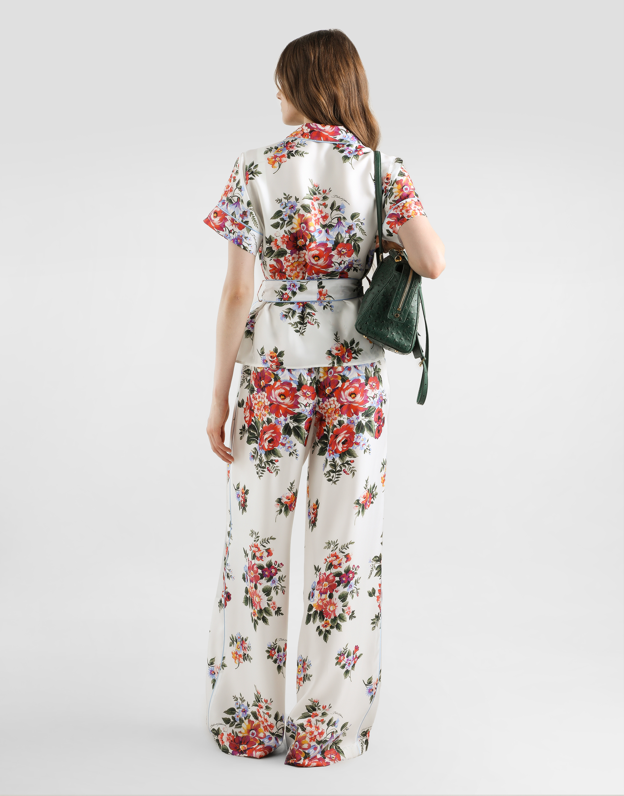 Dolce & Gabbana White Silk Kimono Shirt With Floral Print In White