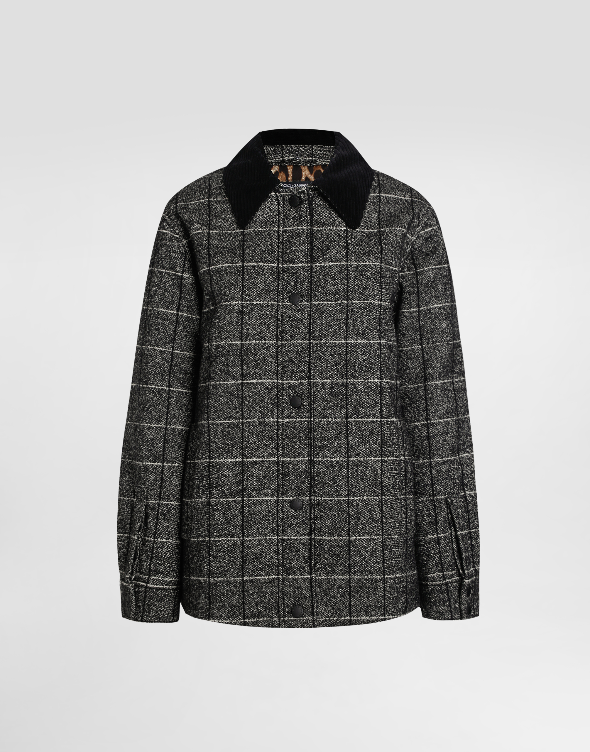 Dolce & Gabbana Checked Corduroy-collar Jacket In Gray