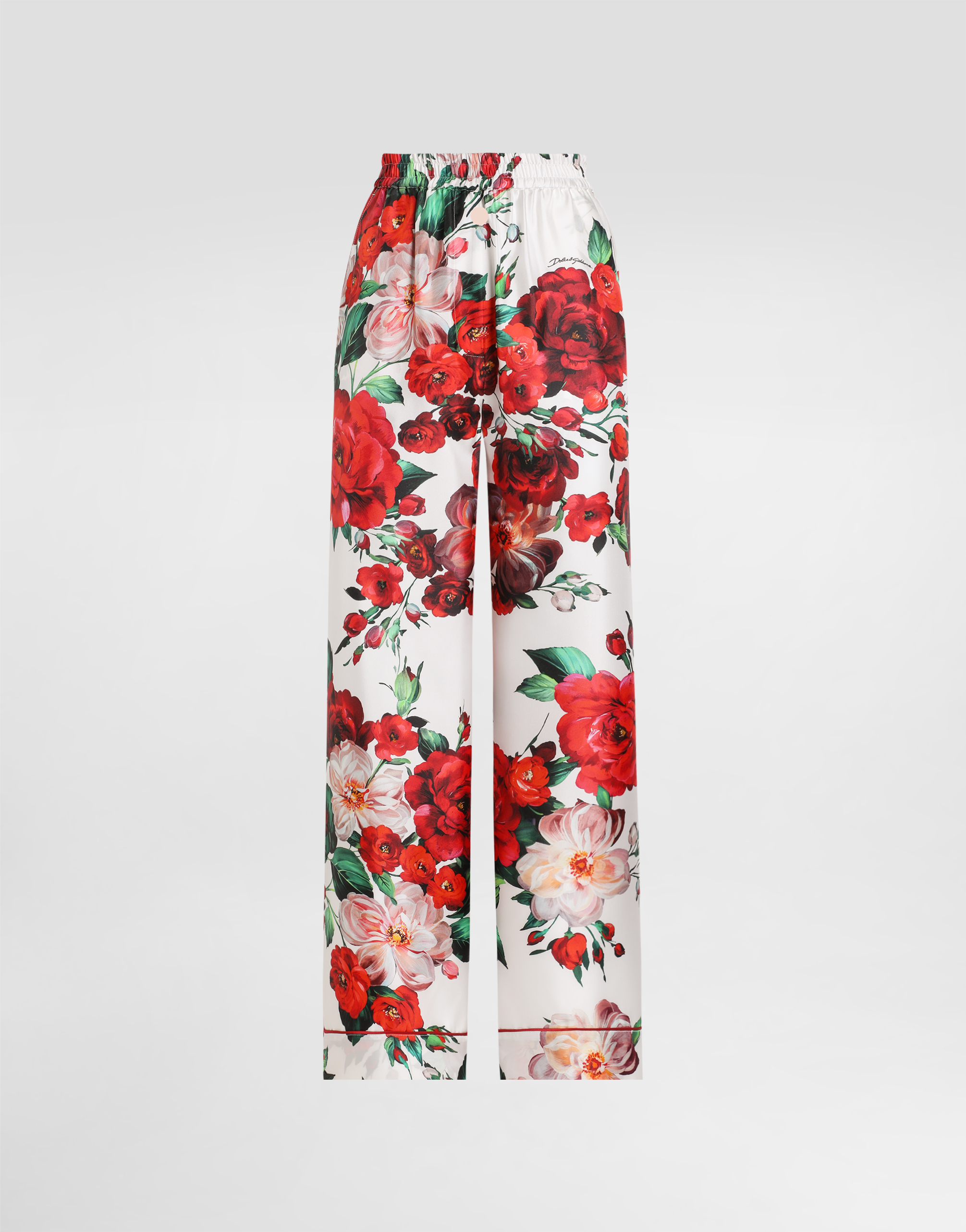 Satin pajama pants with rose print in Print for Women