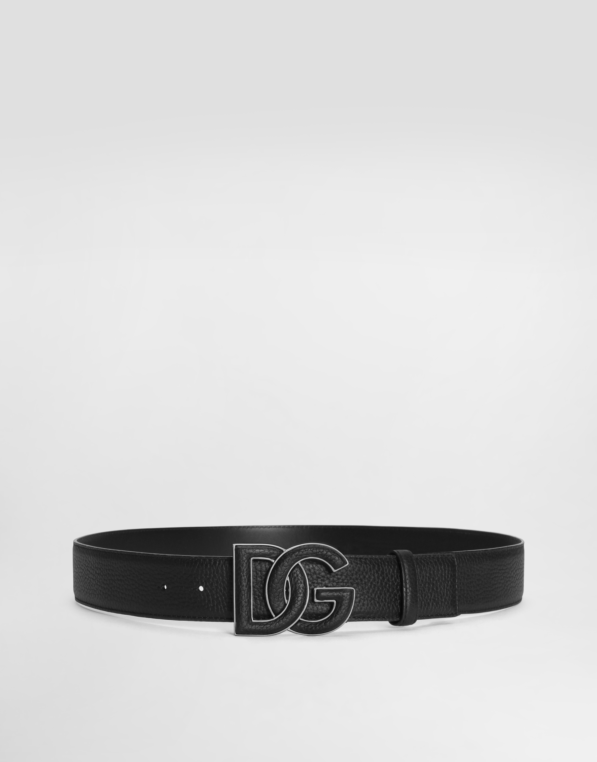 Dolce & Gabbana Male Deerskin-Print Calfskin Belt With Logo Print - Man Belts Black Size 95