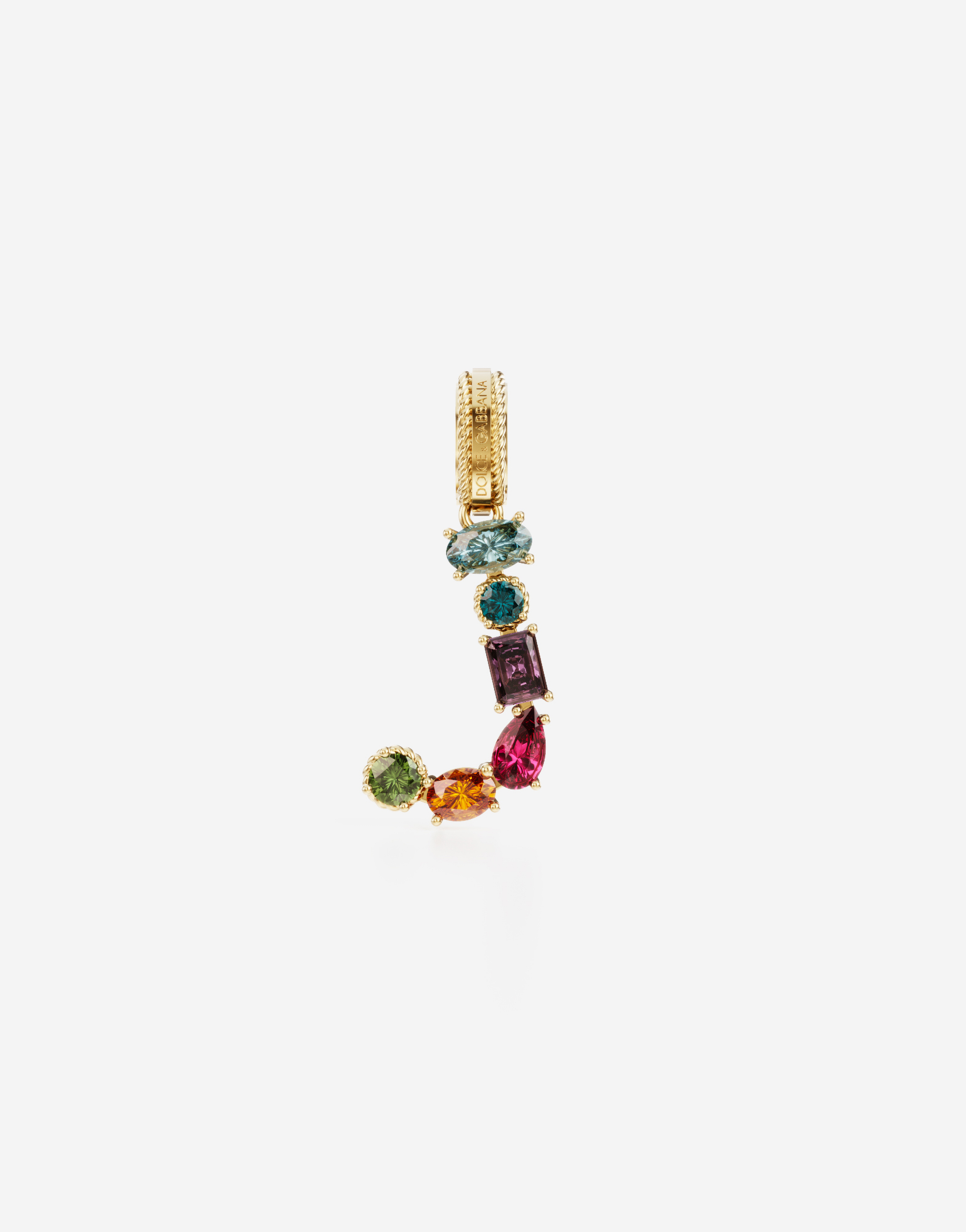 Dolce & Gabbana Rainbow Alphabet J 18 Kt Yellow Gold Charm With Multicolor Fine Gems Gold Female Onesize