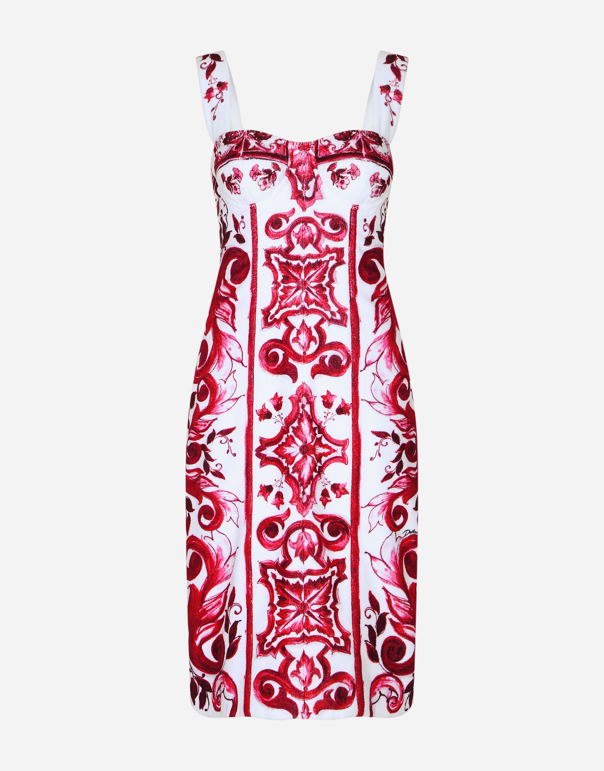 Dolce & Gabbana Women's Multicolor Majolica-Print Terrycloth Midi Dress - Woman Dresses Fuchsia Cotton Size 44 - Image 1