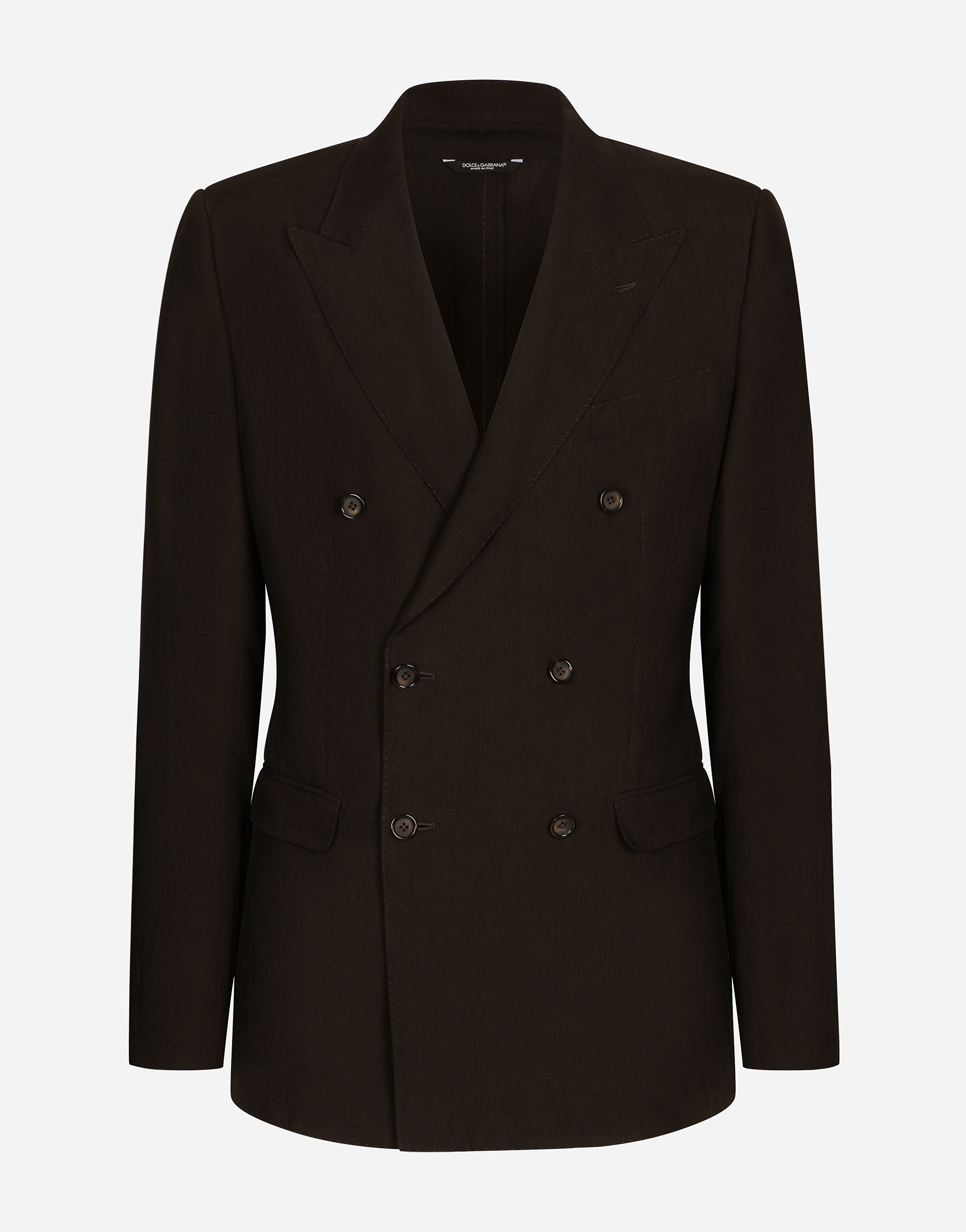 Shop Dolce & Gabbana Double-breasted Linen Taormina Jacket In Brown