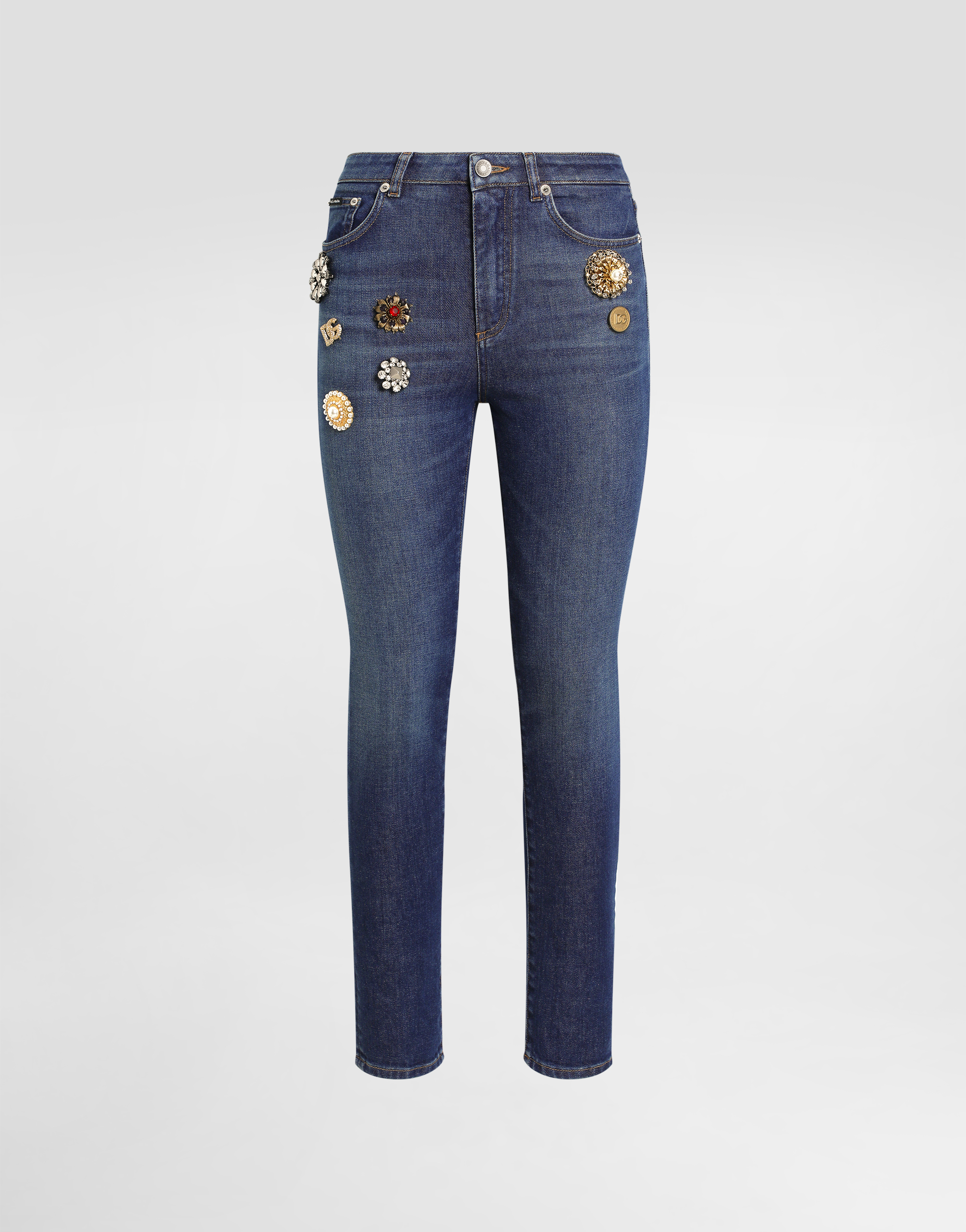Dolce & Gabbana Bejeweled High-rise Jeans In Blue