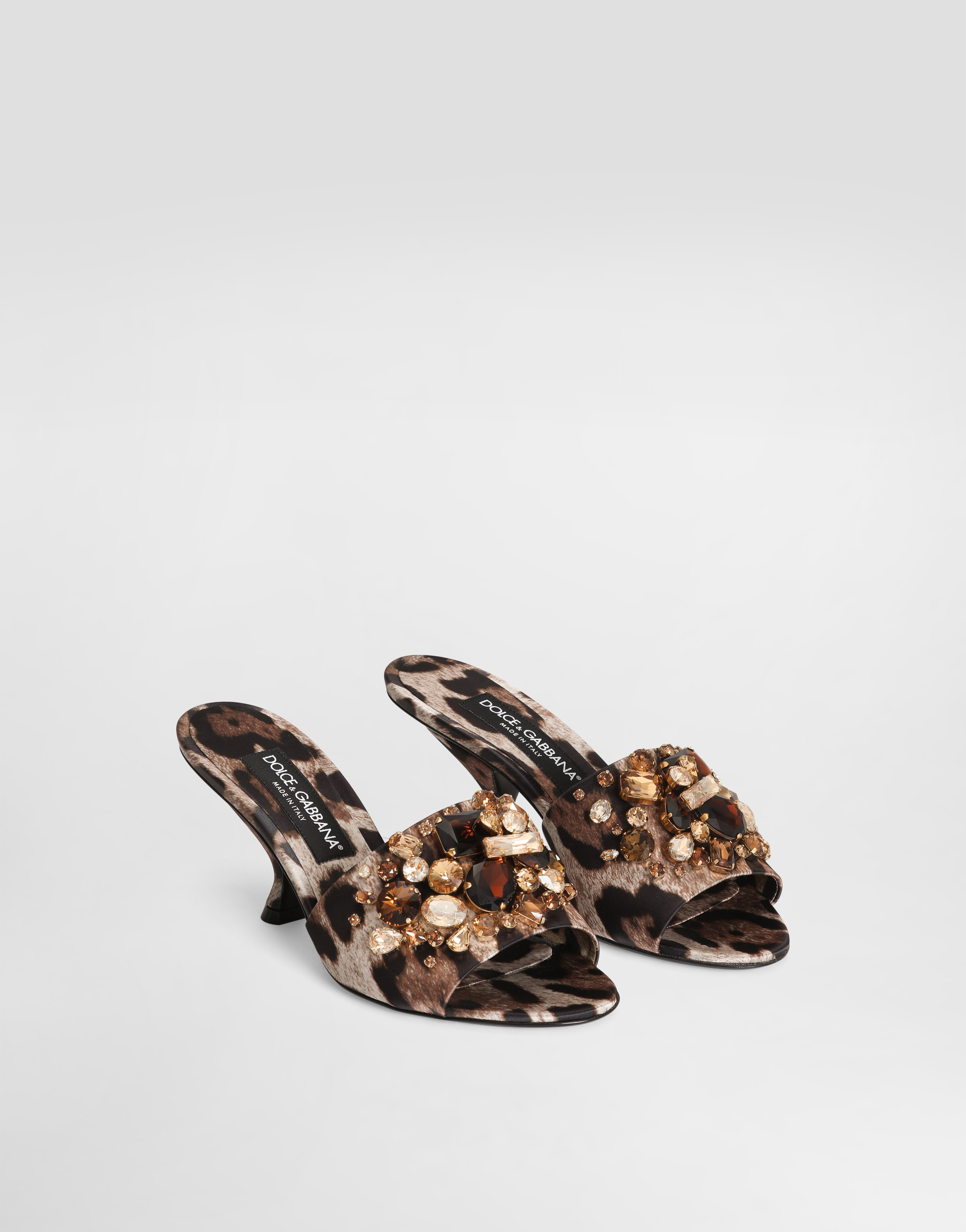  Dolce & Gabbana Dolce & Gabbana Leopard-print Satin Mules With Embellishments - Woman Slides And Mules Animal Print 39 