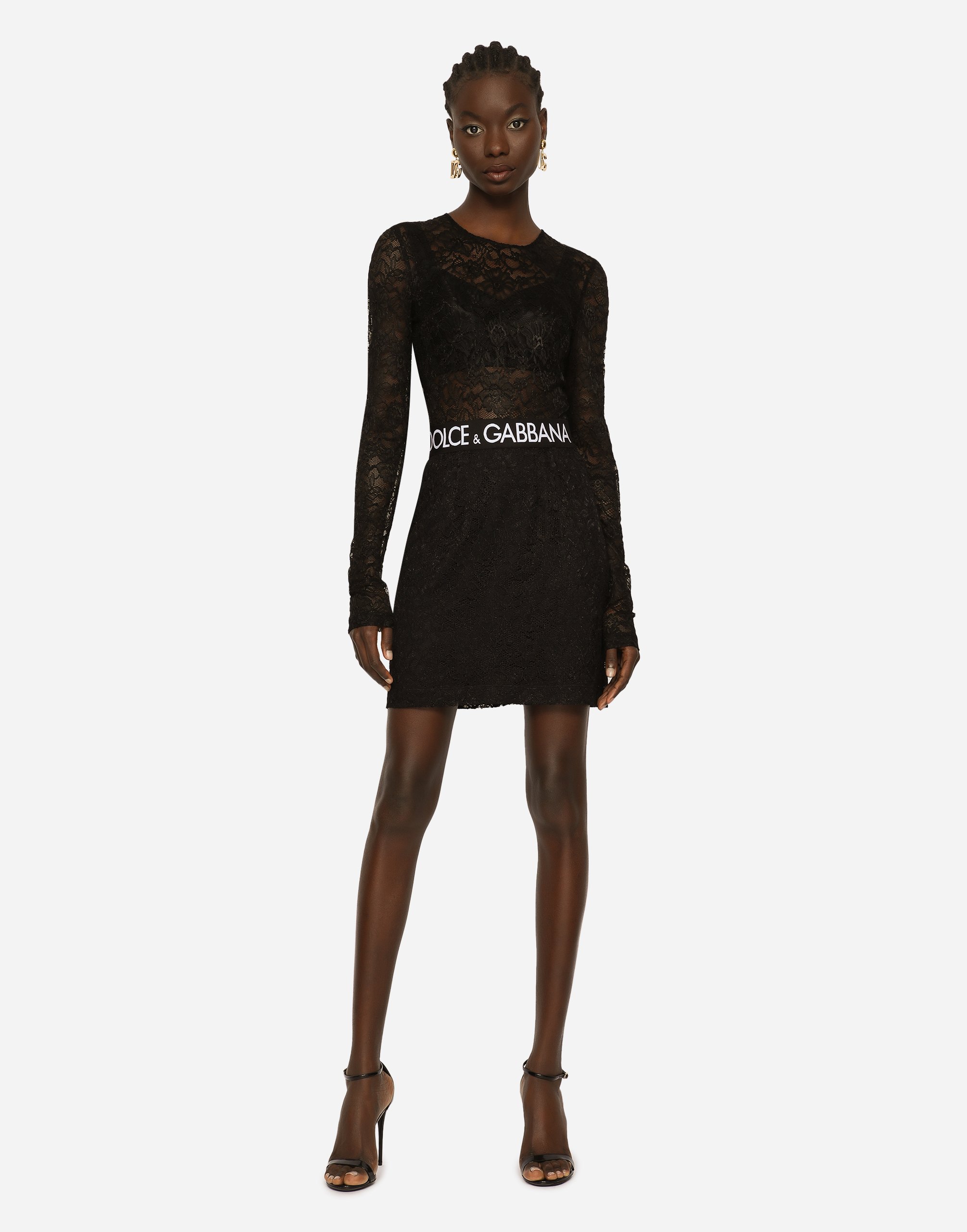 Dolce & Gabbana Black Mini Skirt With Logo At The Waist In Black