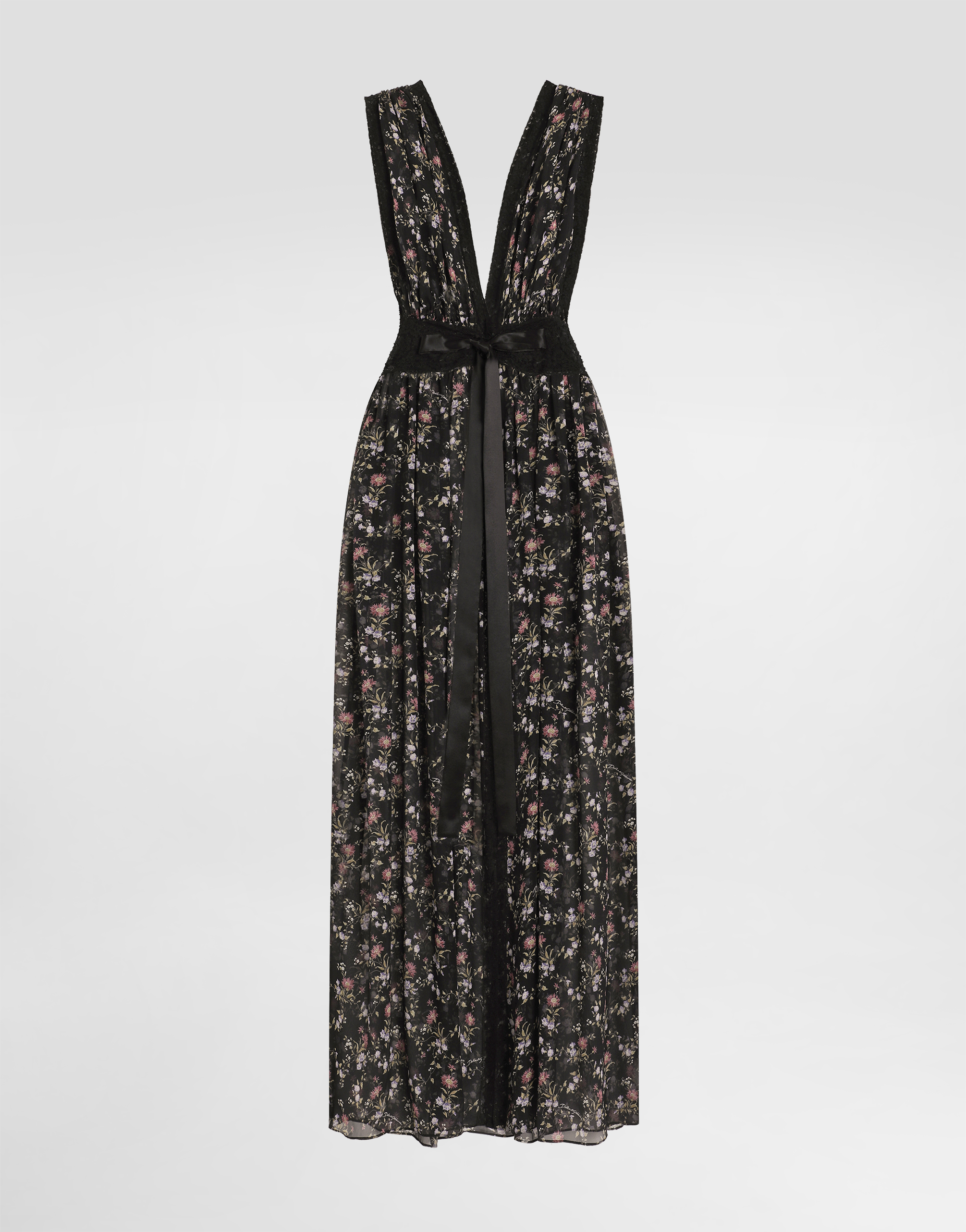 Dolce & Gabbana Small Floral-print Chiffon Dress In Black