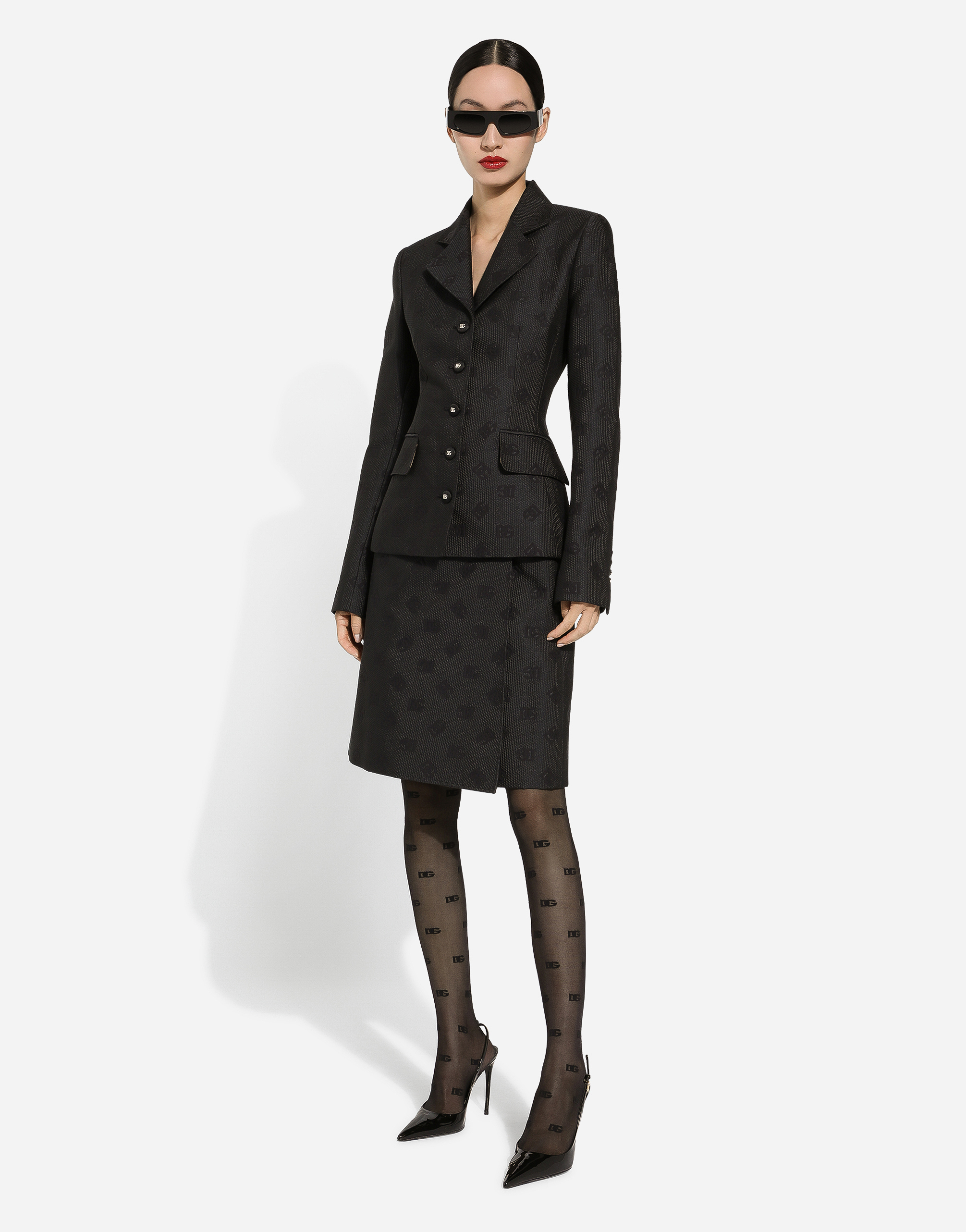 Dolce & Gabbana Black Logo Jacquard Single-breasted Blazer In Black