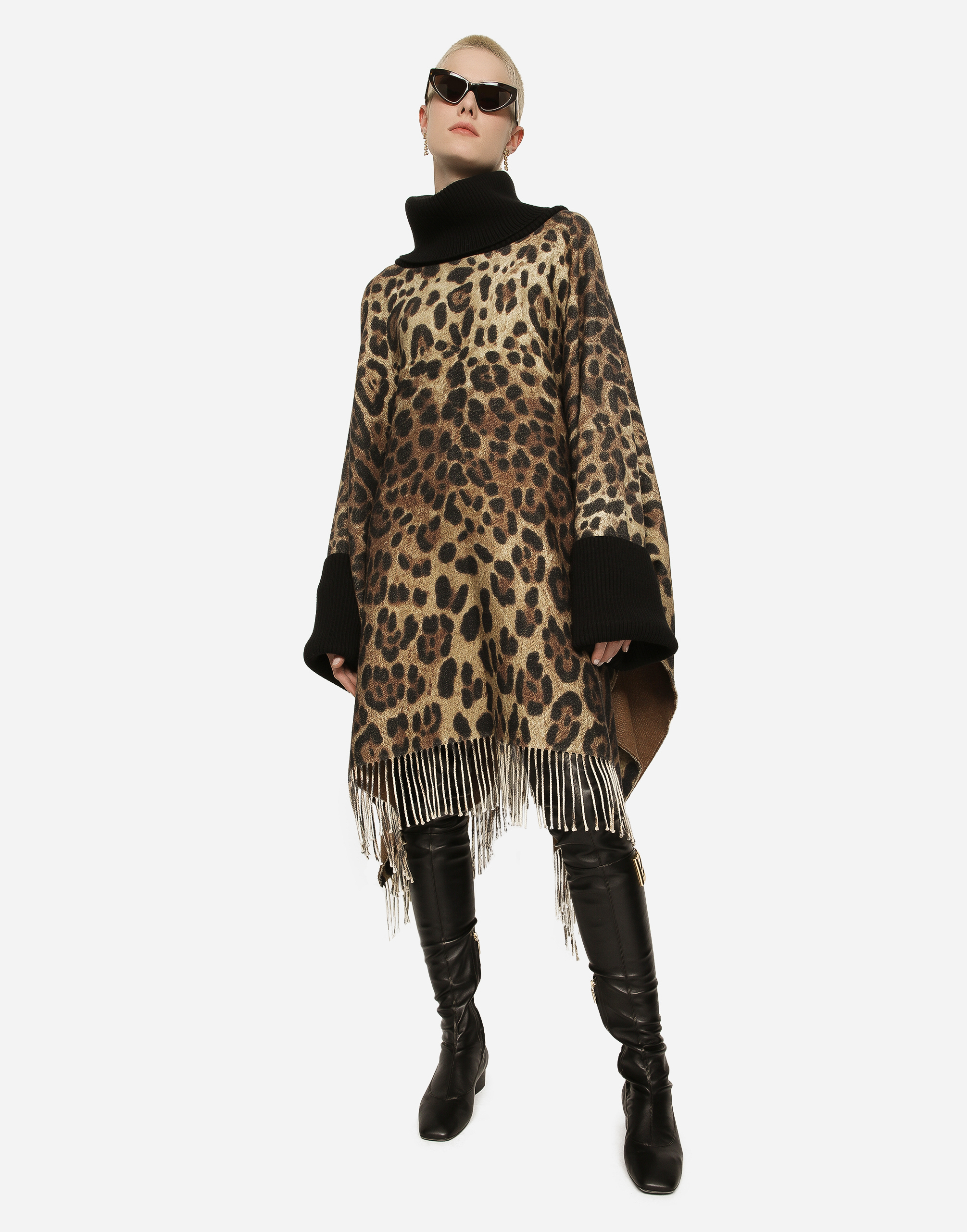 DOLCE & GABBANA CASHMERE AND WOOL PONCHO WITH FRINGING