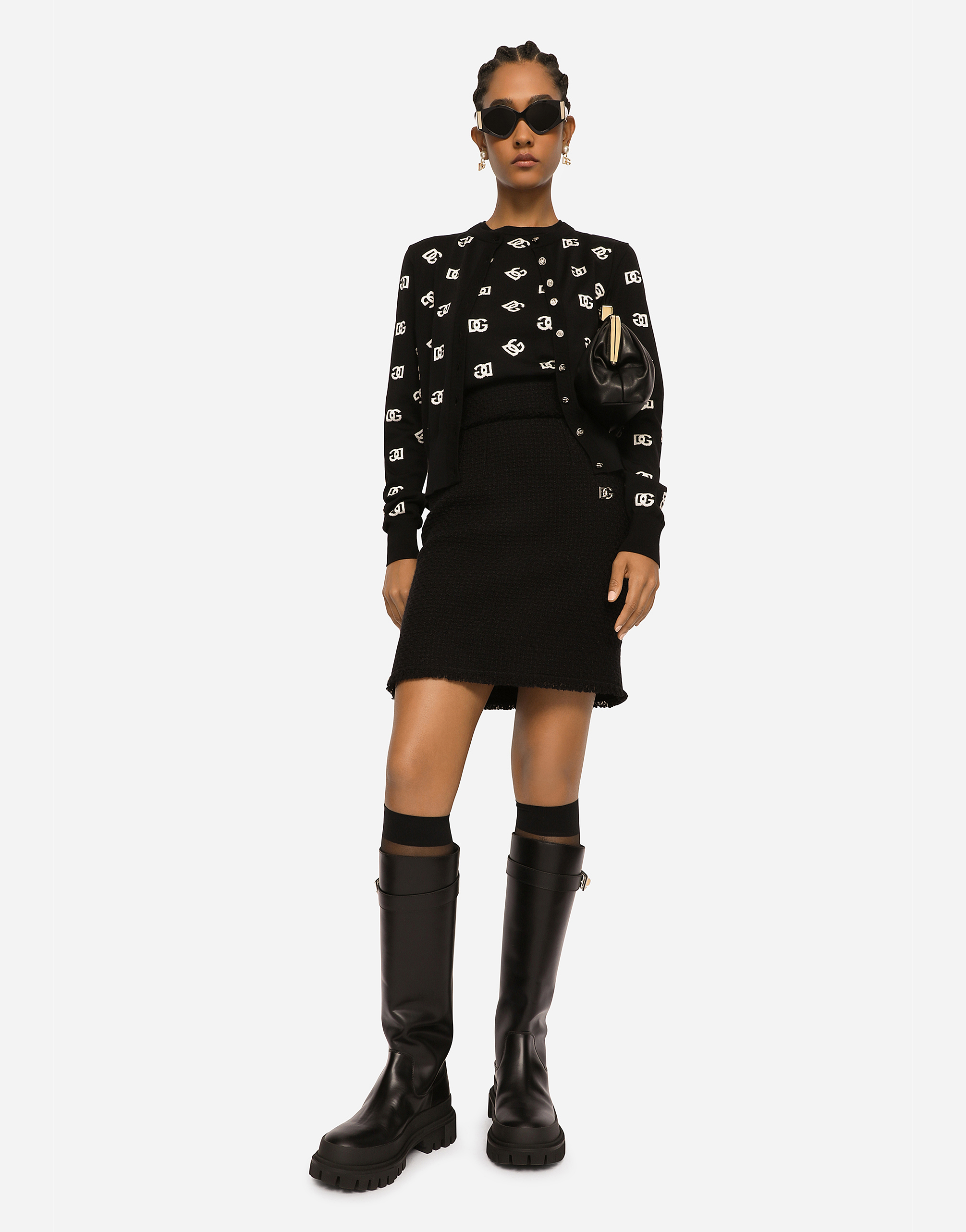 Dolce & Gabbana Logo Monogram Cardigan In Wool And Silk In Multicolor
