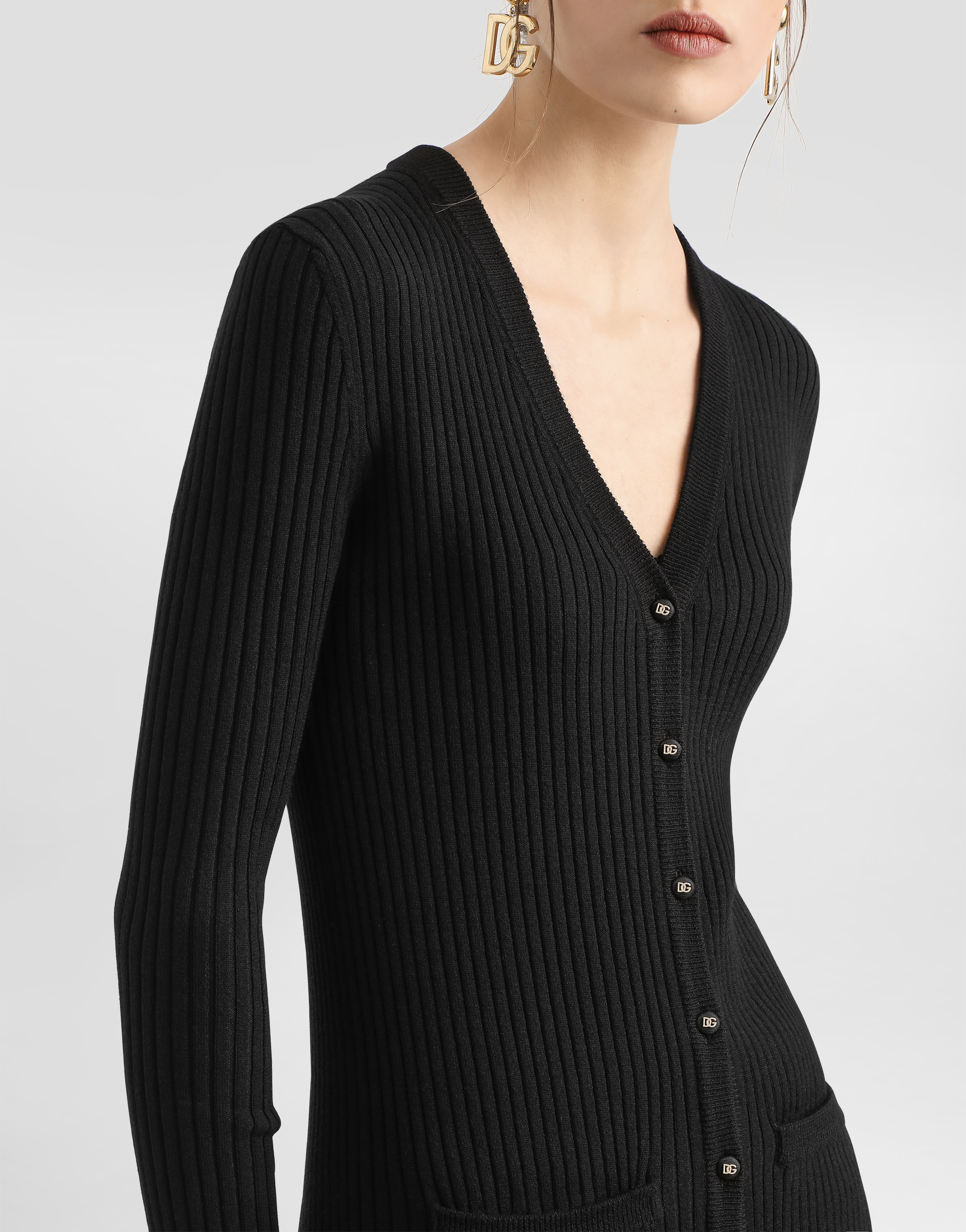 Shop Dolce & Gabbana Long Ribbed Wool Cardigan In Black