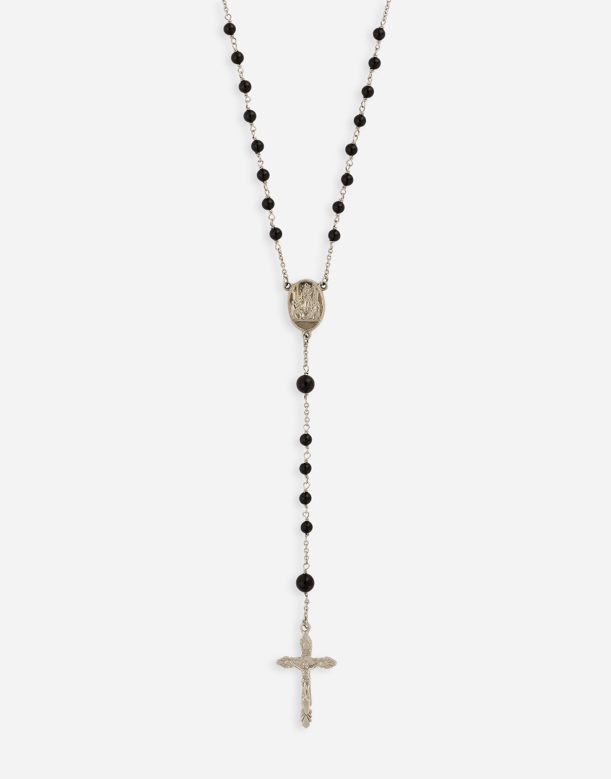 Shop Dolce & Gabbana Rosary Necklace With Natural Gemstones In Silver