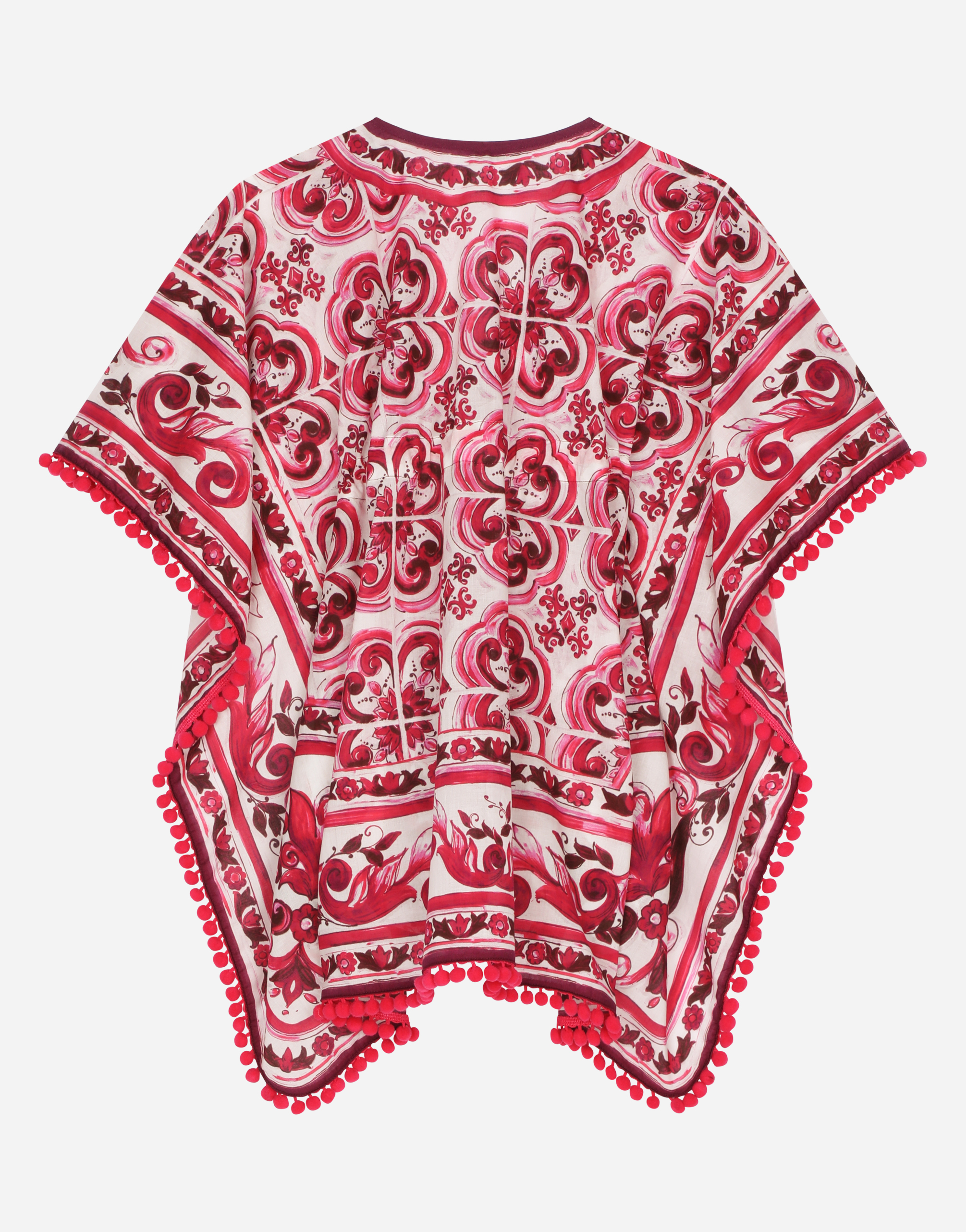 DOLCE & GABBANA MAJOLICA-PRINT BATISTE CAFTAN WITH DRAWSTRING WAIST