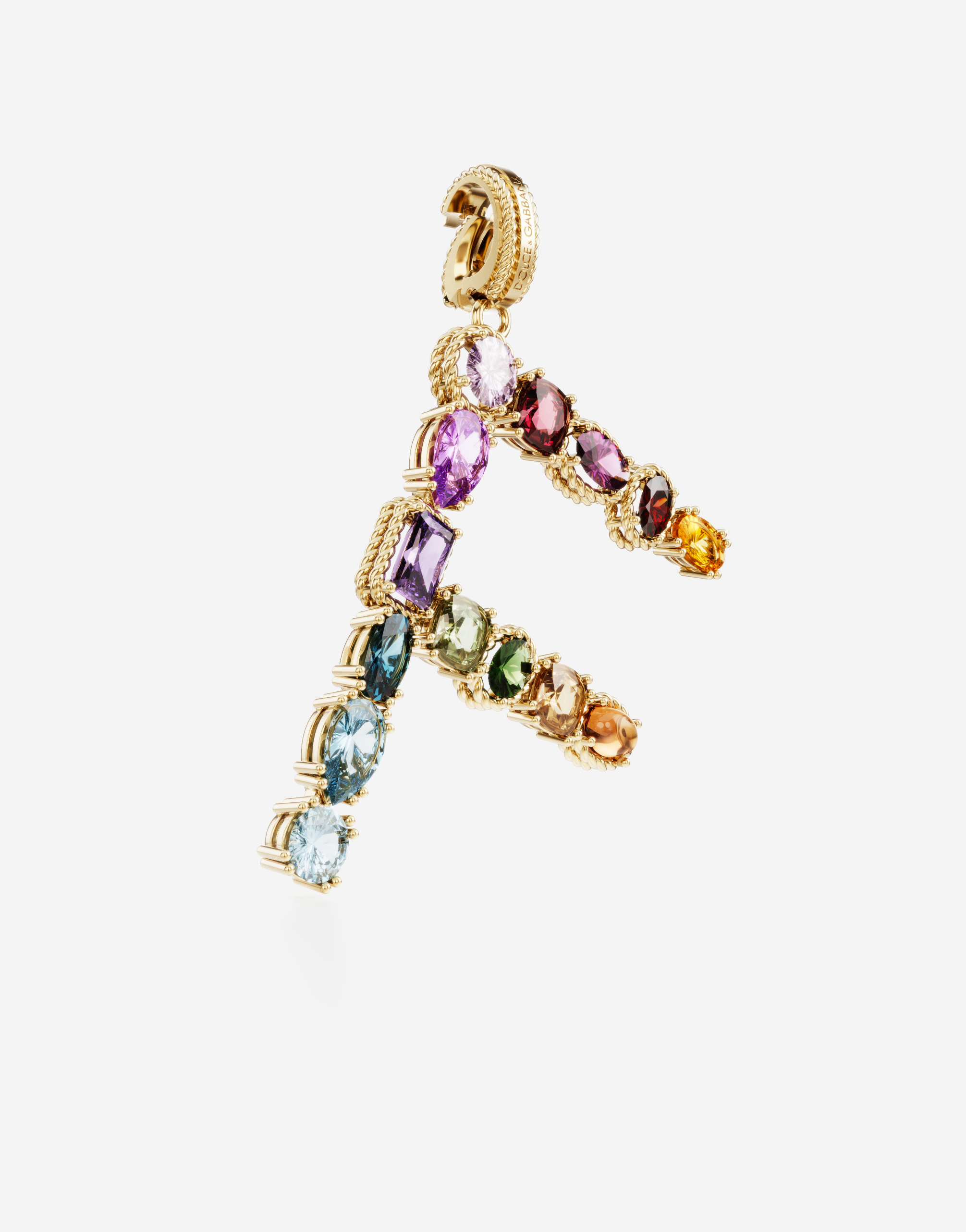 Shop Dolce & Gabbana Rainbow Alphabet F 18 Kt Yellow Gold Charm With Multicolor Fine Gems