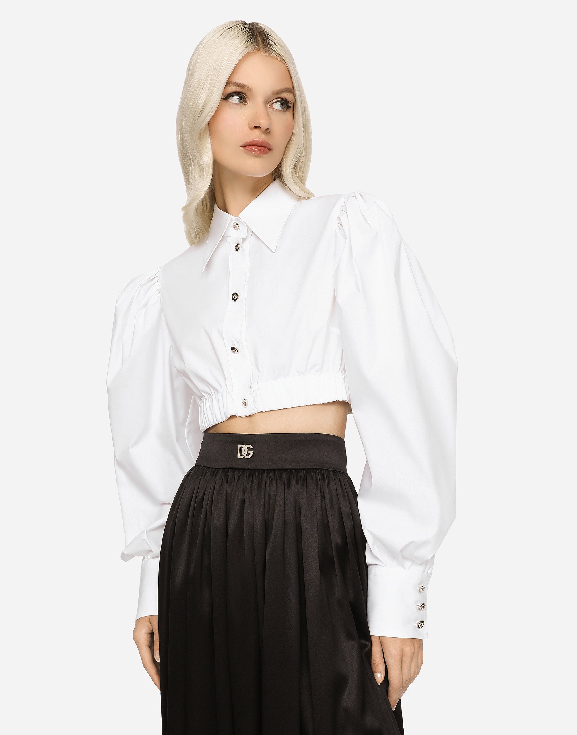 Shop Dolce & Gabbana Poplin Shirt With Puff Sleeves - Woman Shirts And Tops Wei� Baumwolle 46 In White