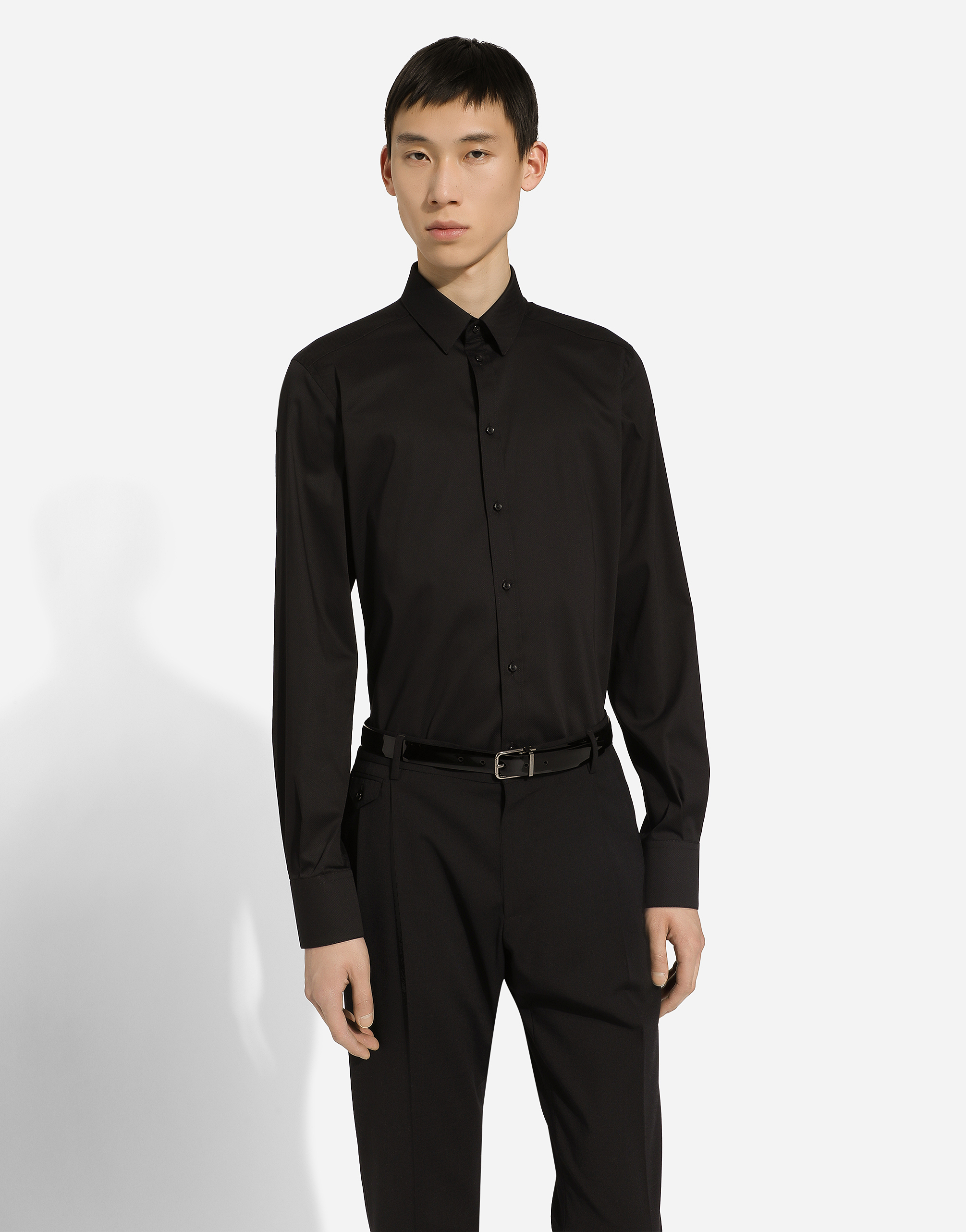 Shop Dolce & Gabbana Stretch Cotton Gold-fit Shirt In ブラック