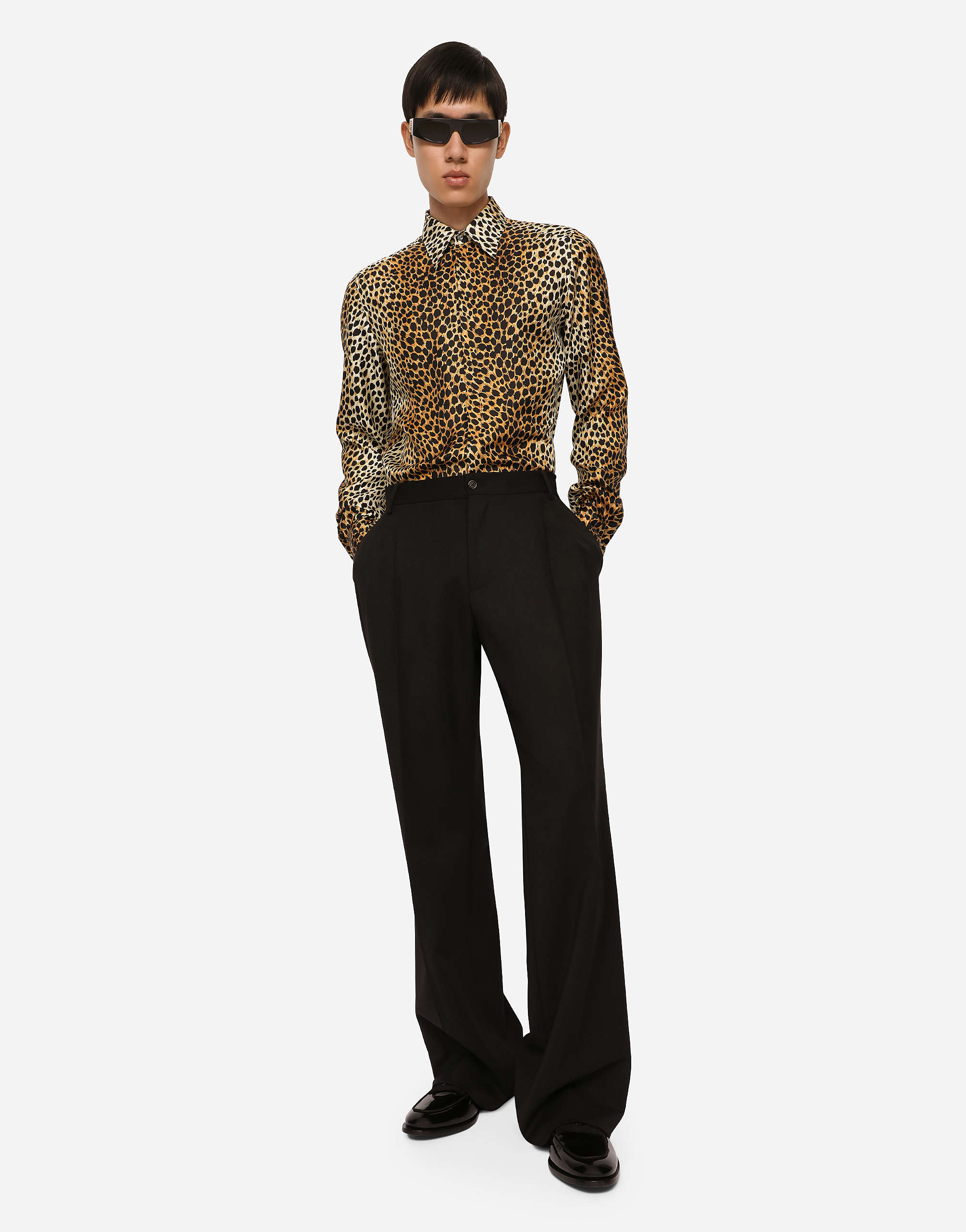 Shop Dolce & Gabbana Silk Twill Martini-fit Shirt With Ocelot Print In Multicolor