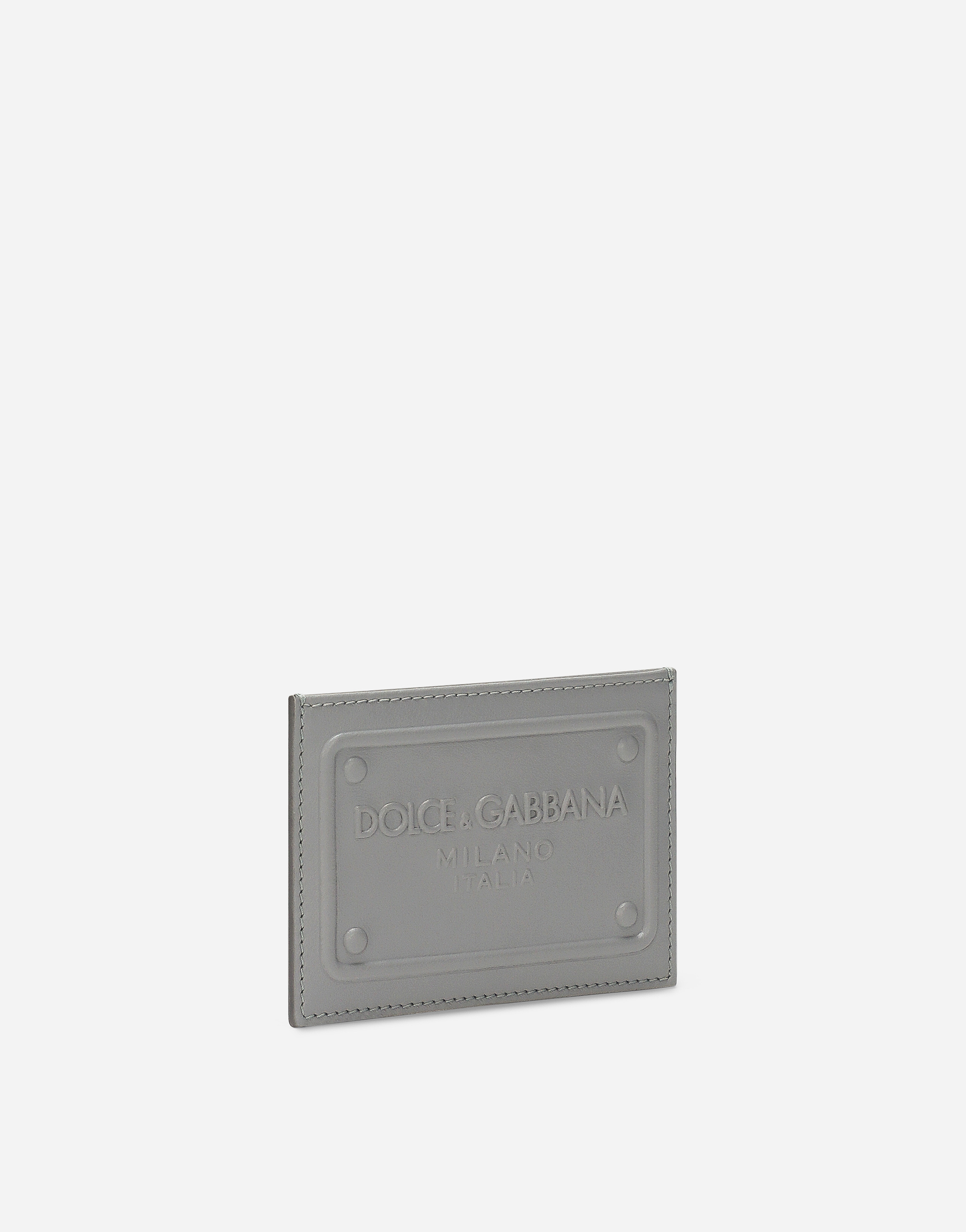 Shop Dolce & Gabbana Calfskin Card Holder In Grey