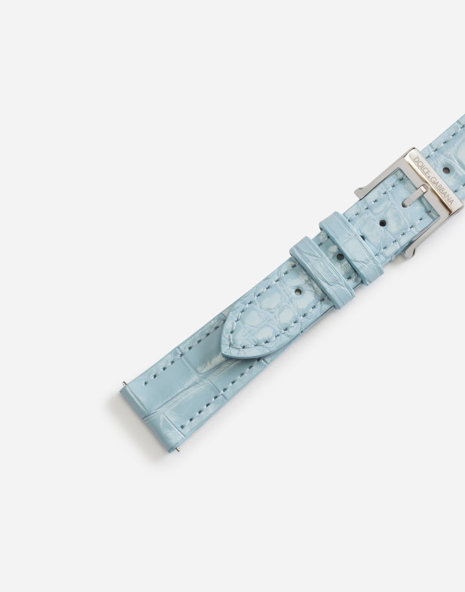 Shop Dolce & Gabbana Alligator Strap With Buckle And Hook In Steel In Light Blue