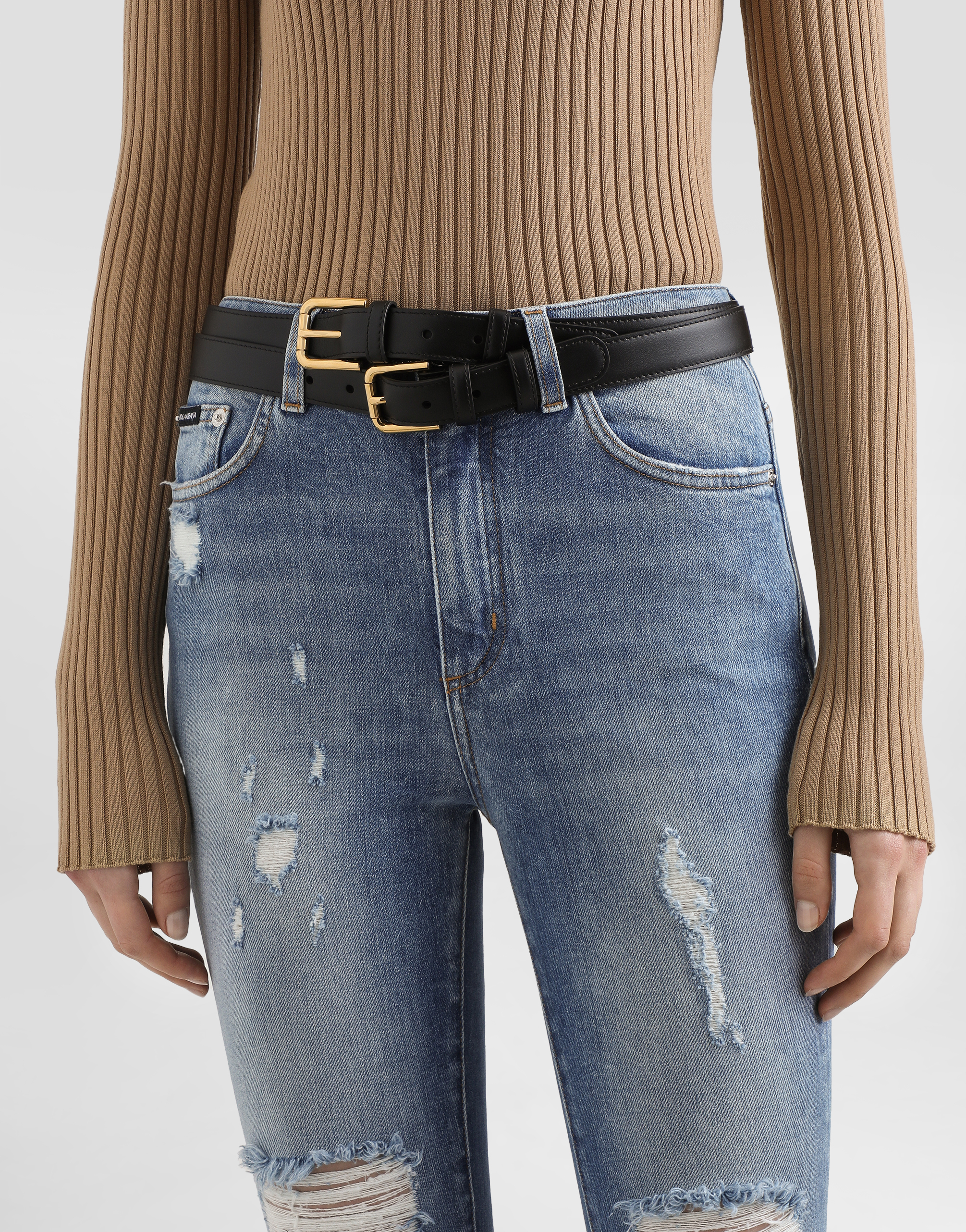 Calfskin double-loop belt