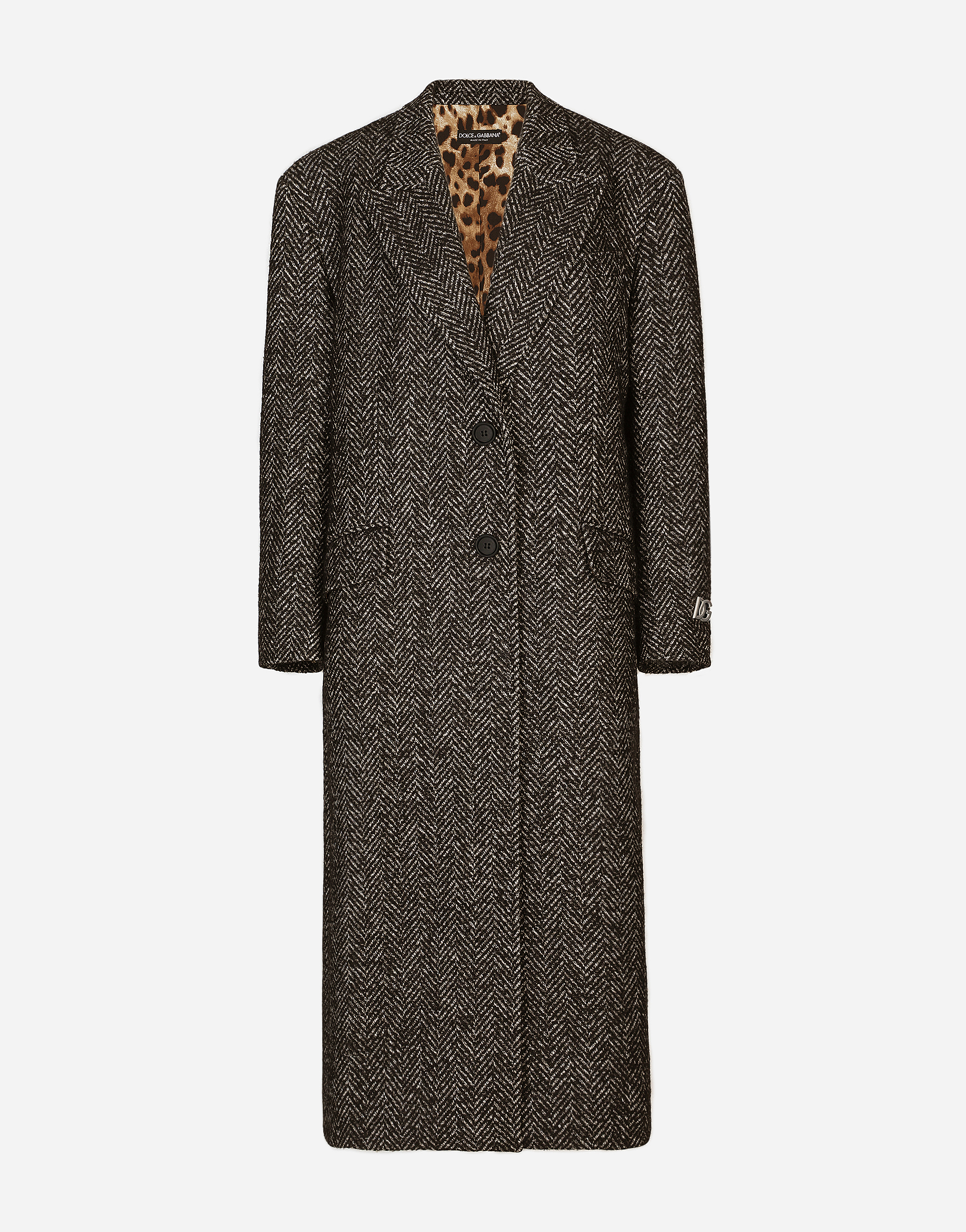 Dolce & Gabbana Oversize Herringbone Coat With Half-belt In Multicolor