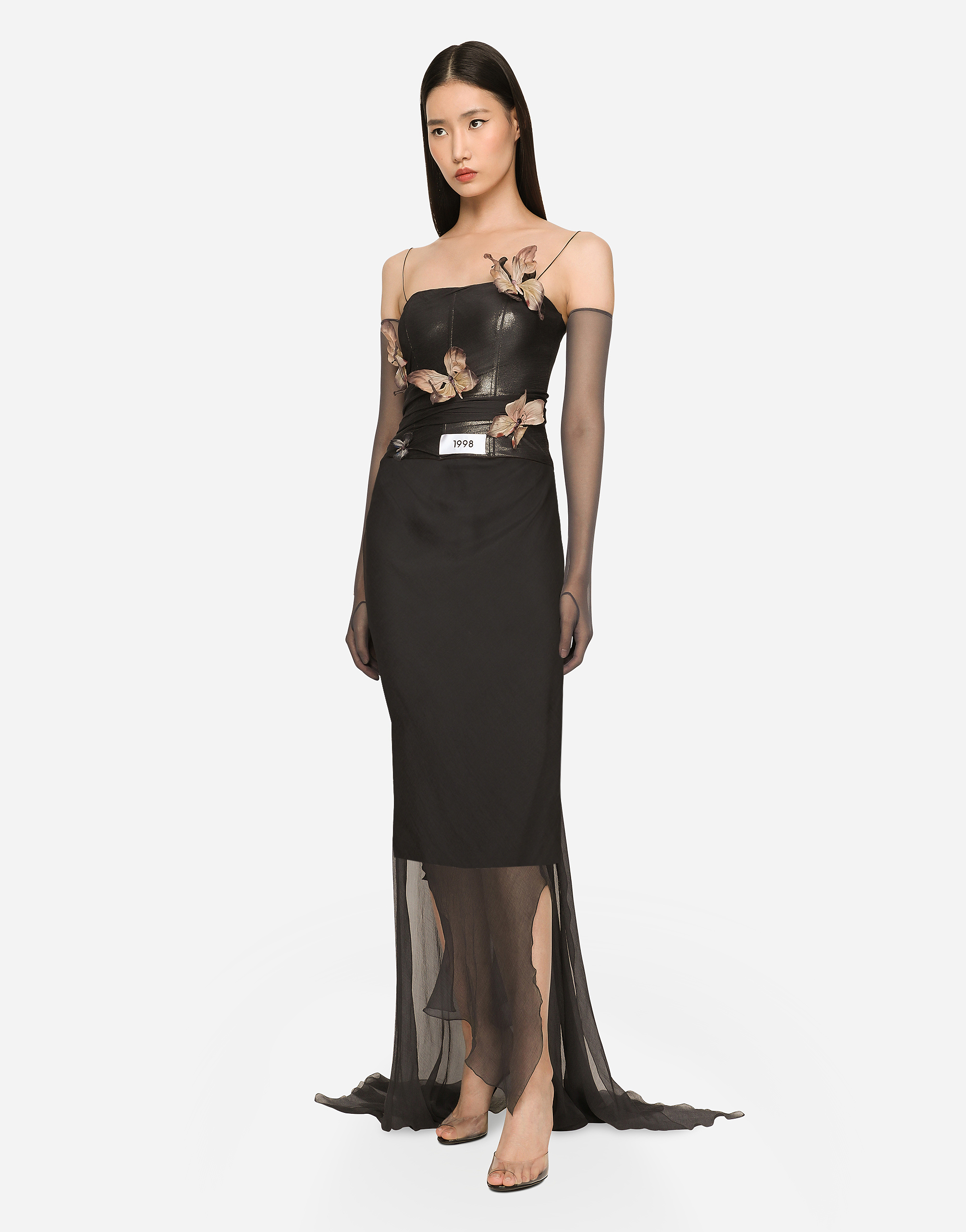 DOLCE & GABBANA LONG CHIFFON DRESS WITH BUTTERFLIES