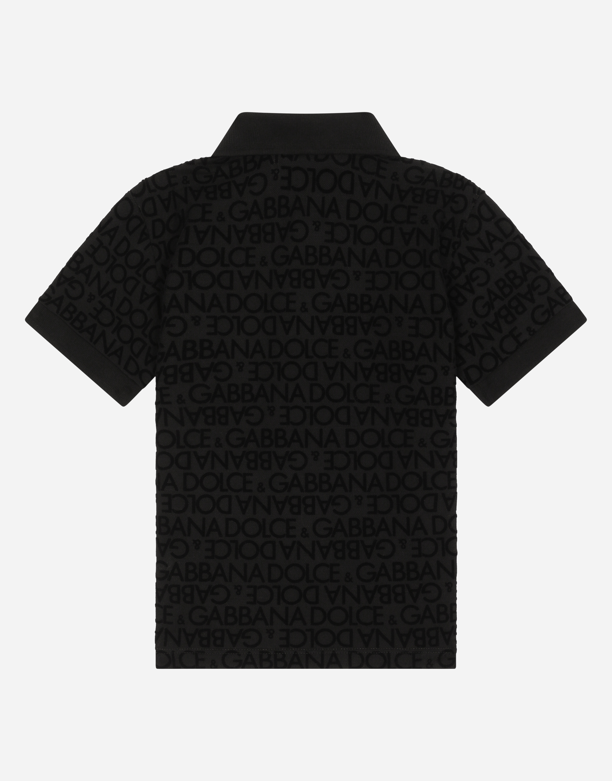 DOLCE & GABBANA SHORT-SLEEVED POLO-SHIRT WITH FLOCKED PRINT