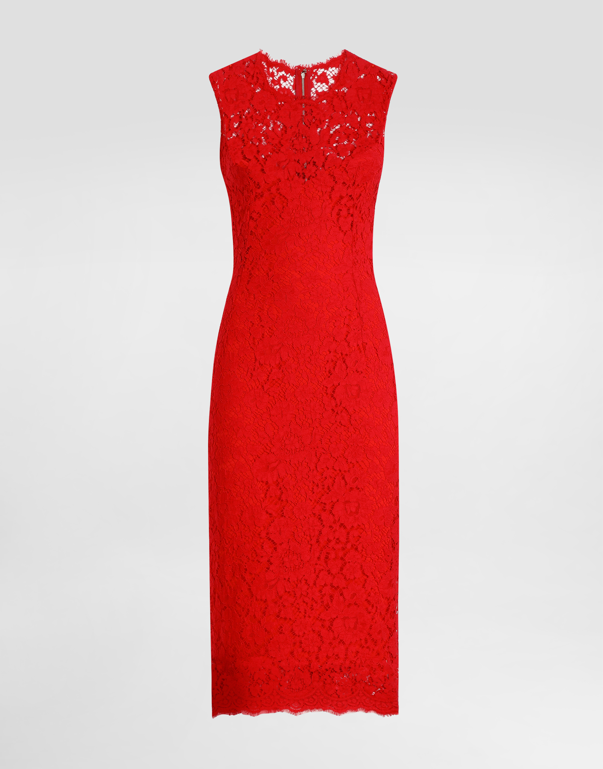 Dolce & Gabbana Calf-length Sheath Dress In Floral Cordonetto Lace In ボルドー