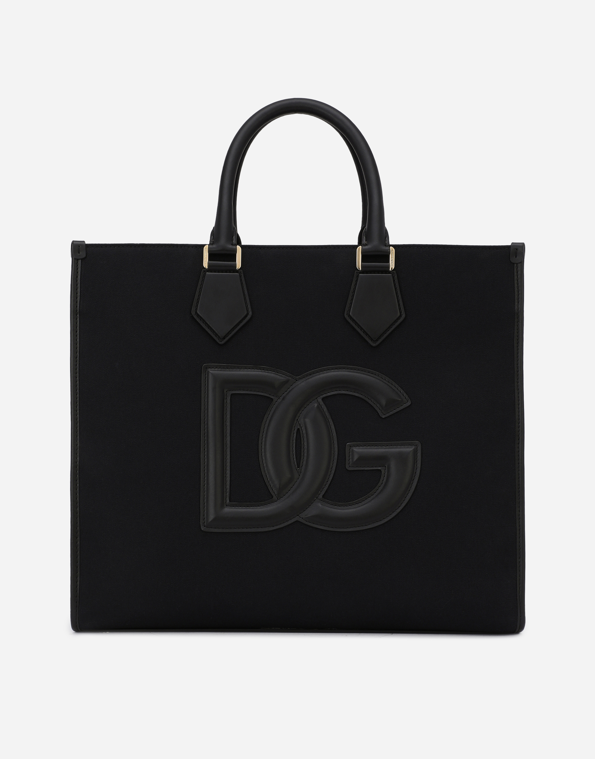Dolce & Gabbana Canvas Shopper With Calfskin Nappa Details In Black