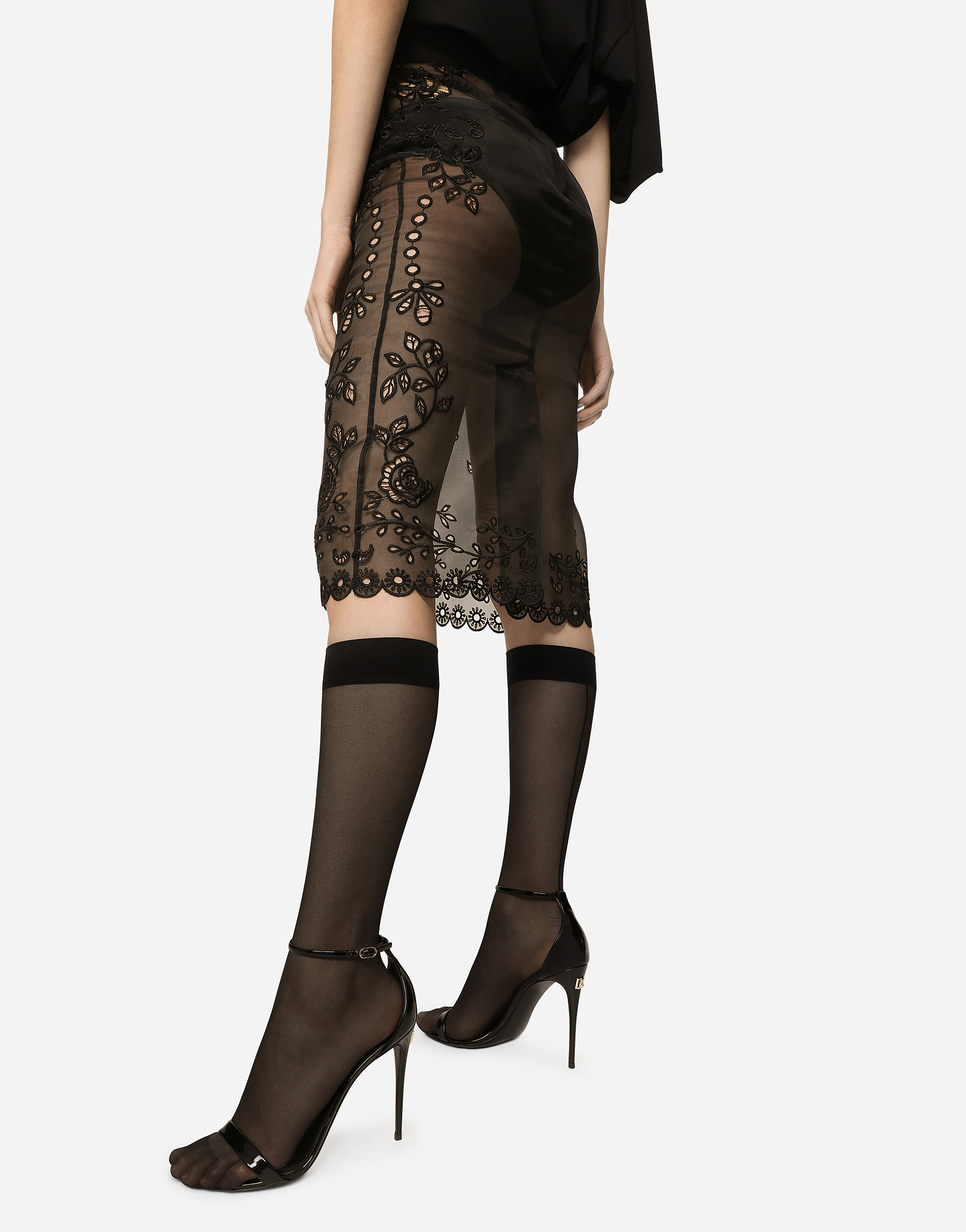 DOLCE & GABBANA CRINOLINE CALF-LENGTH SKIRT WITH INLAY EMBELLISHMENT